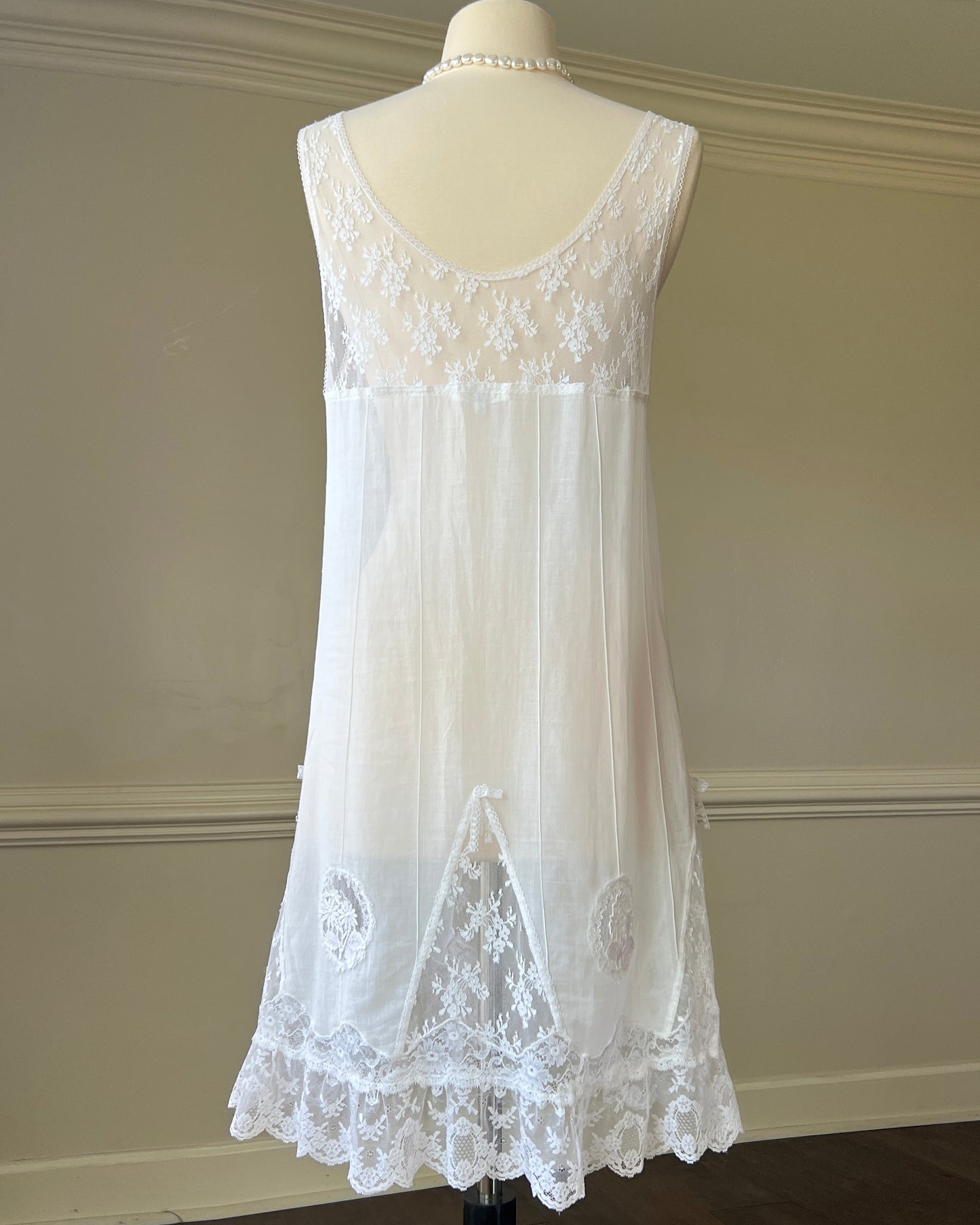 Ethereal Soft Sheer Linen Slip Dress featuring Laced Floral Embroidery