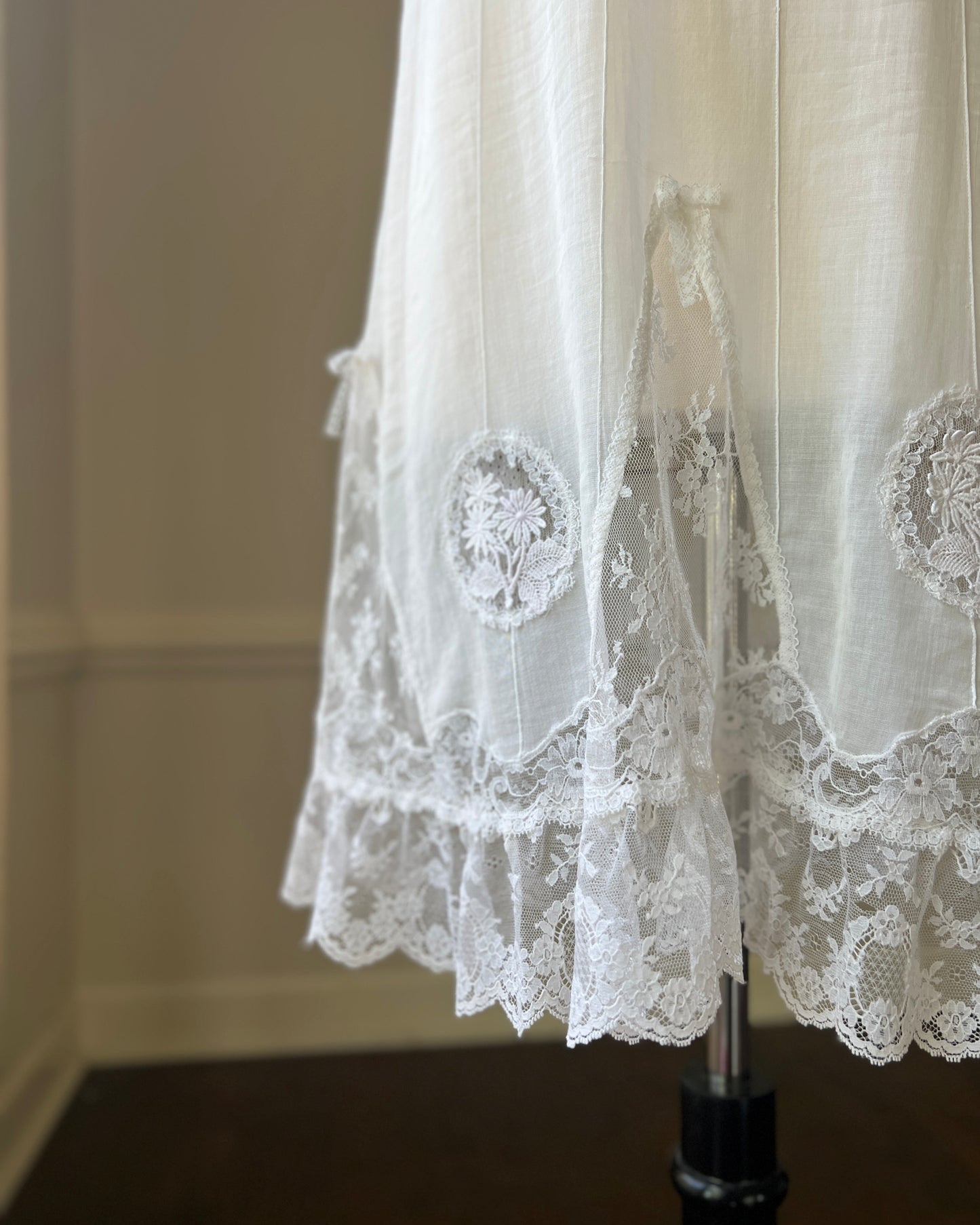 Ethereal Soft Sheer Linen Slip Dress featuring Laced Floral Embroidery