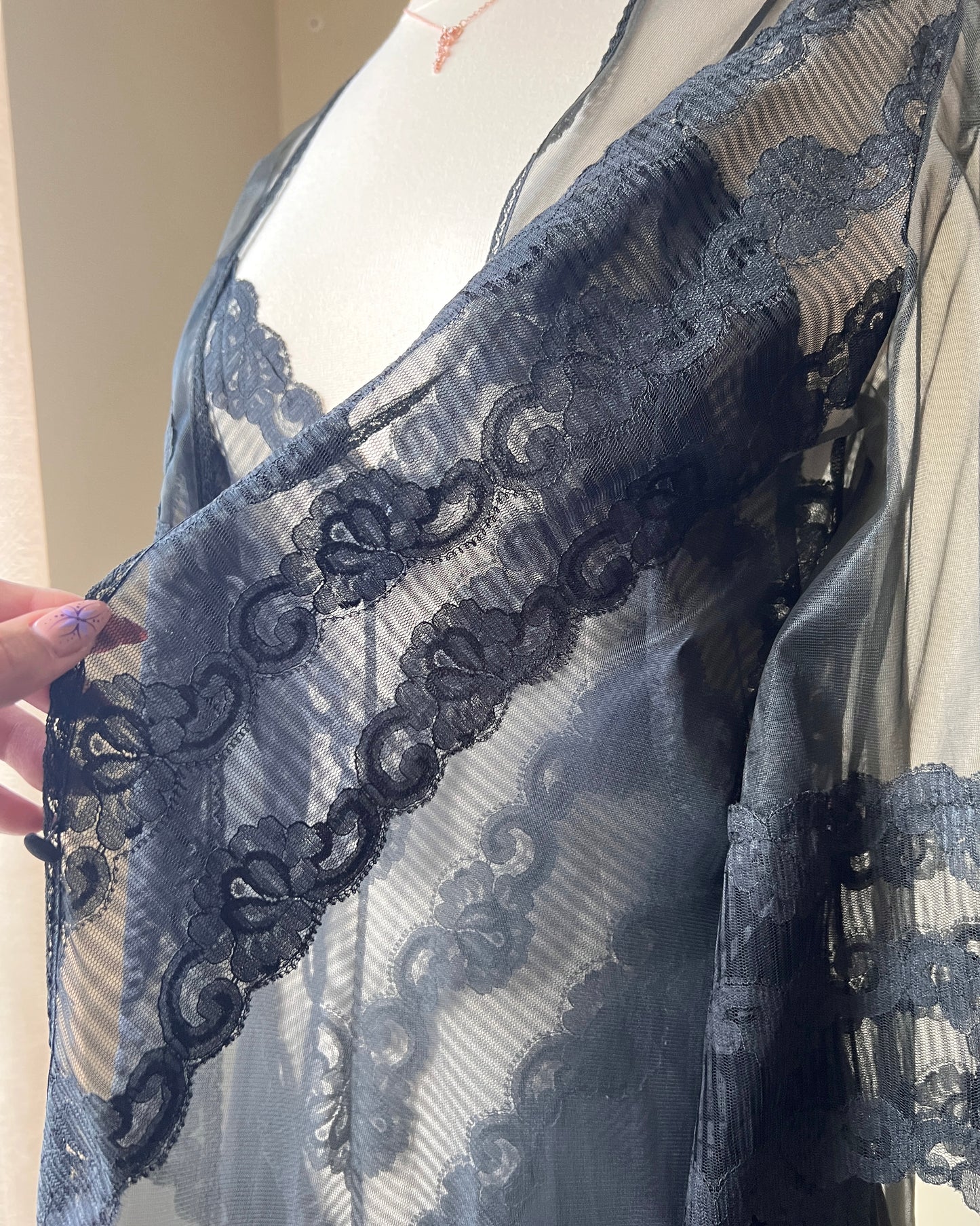 RARE Dark Feminine Nightgown Set includes Complete Sheer Bodice Maxi Slip