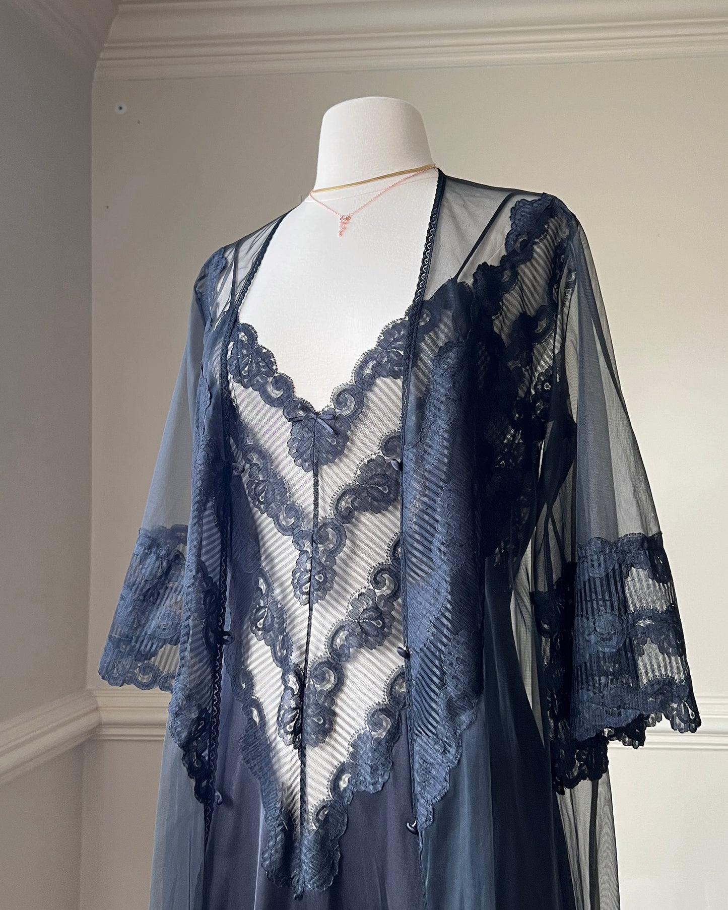 RARE Dark Feminine Nightgown Set includes Complete Sheer Bodice Maxi Slip