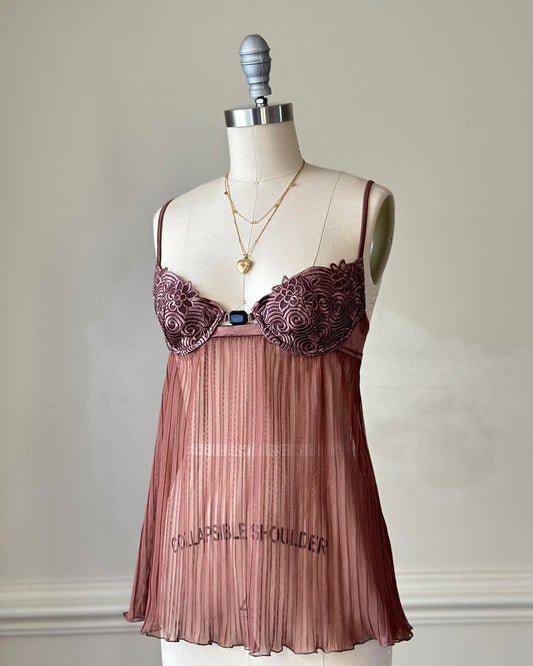 Vintage pleated dusty rose babydoll (Size M)