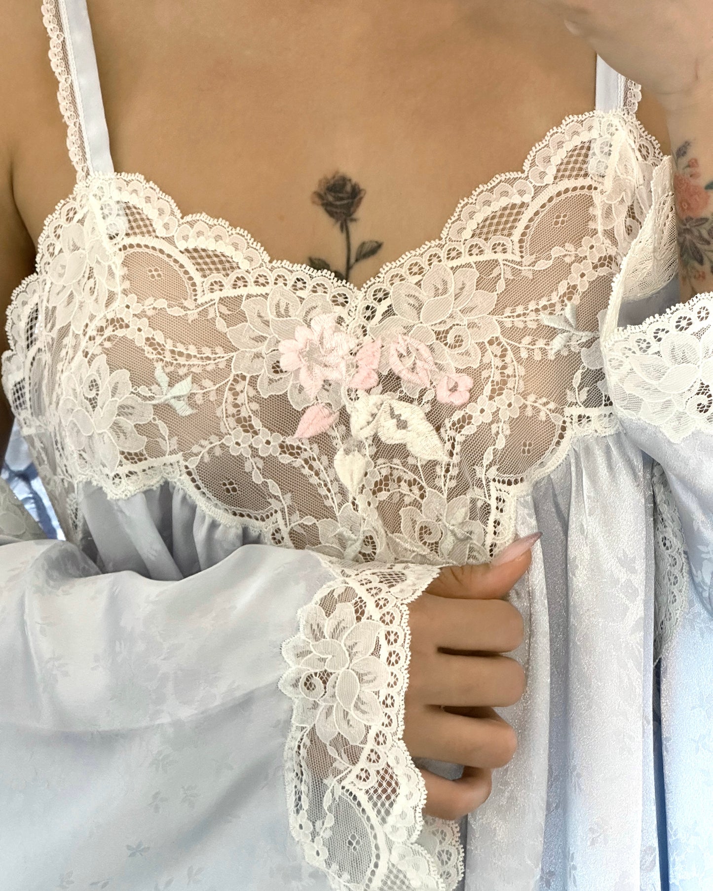 Beautiful Soft Blue Matching Set includes Sheer Frosted Blue Maxi Slip Dress