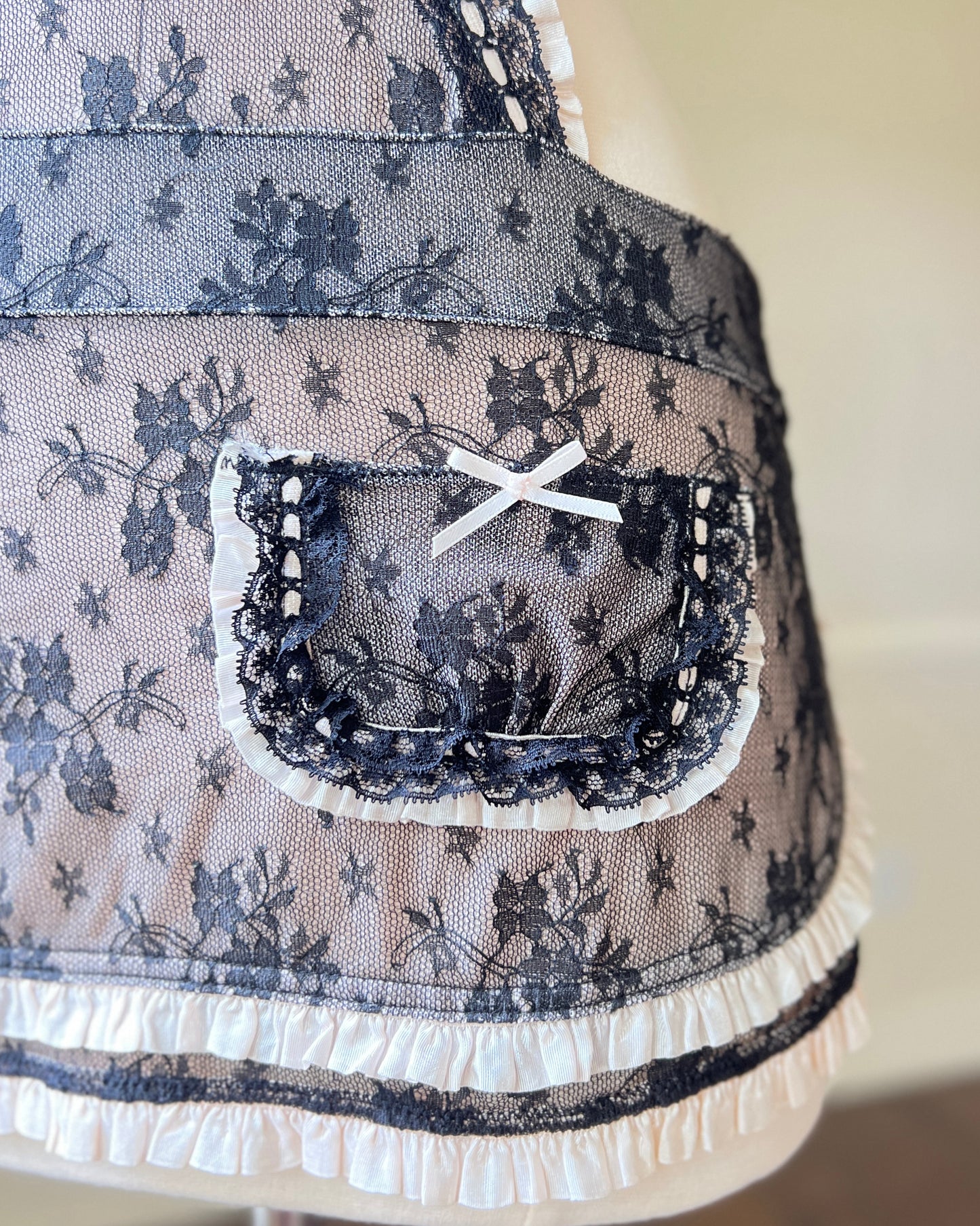 Victoria’s Secret Milkmaid Black & Cream featuring Embossed Floral Embroidery Slips