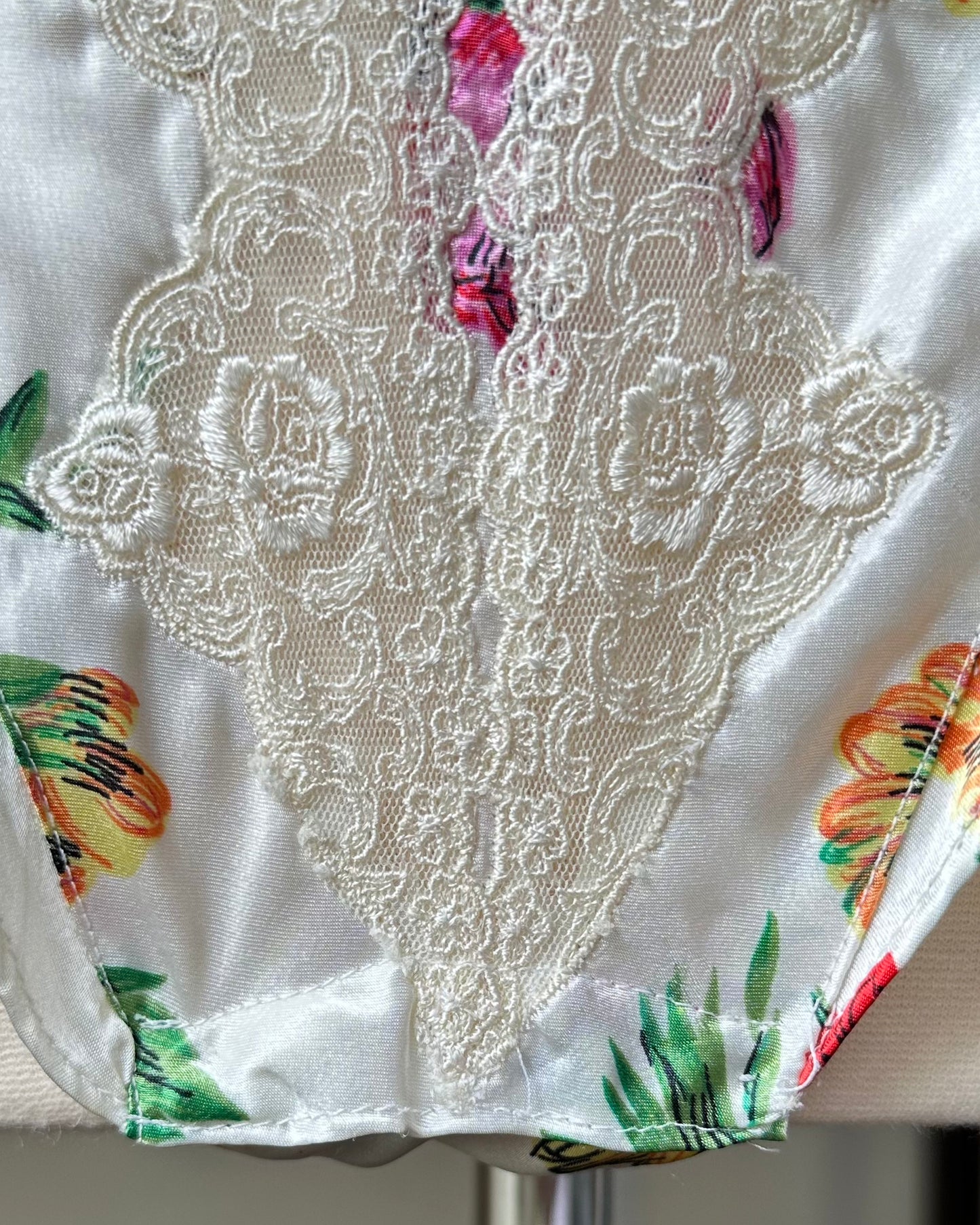 Victoria’s Secret’s Feminine Satin Bodysuit featuring Vibrant Floral Prints