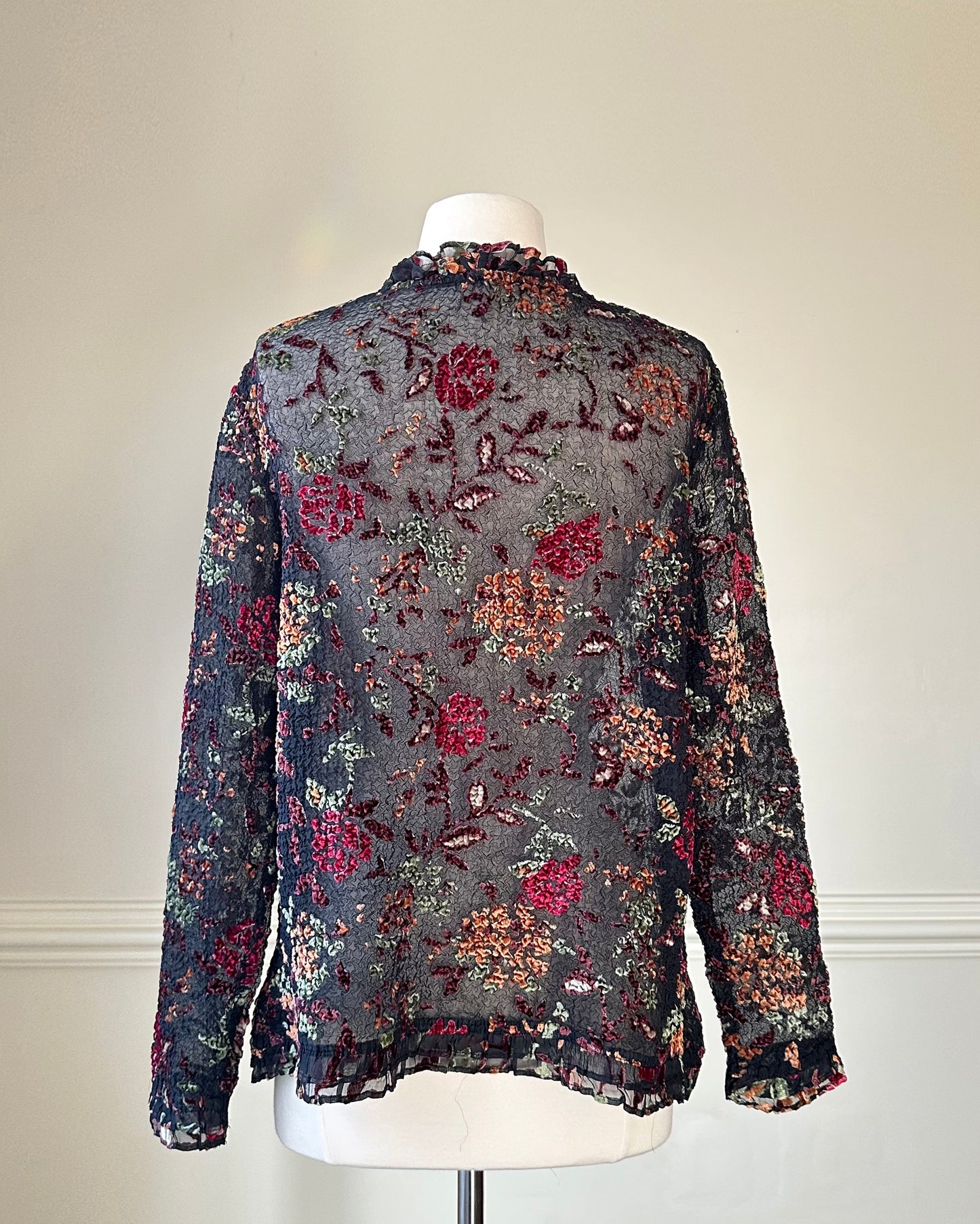 Artistic Mesh Lace Cardigan with Velvet Floral Embroidery