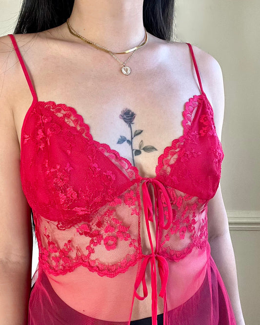 Super Sexy Total Sheer Victoria’s Secret Babydoll Slip in Vibrant Red