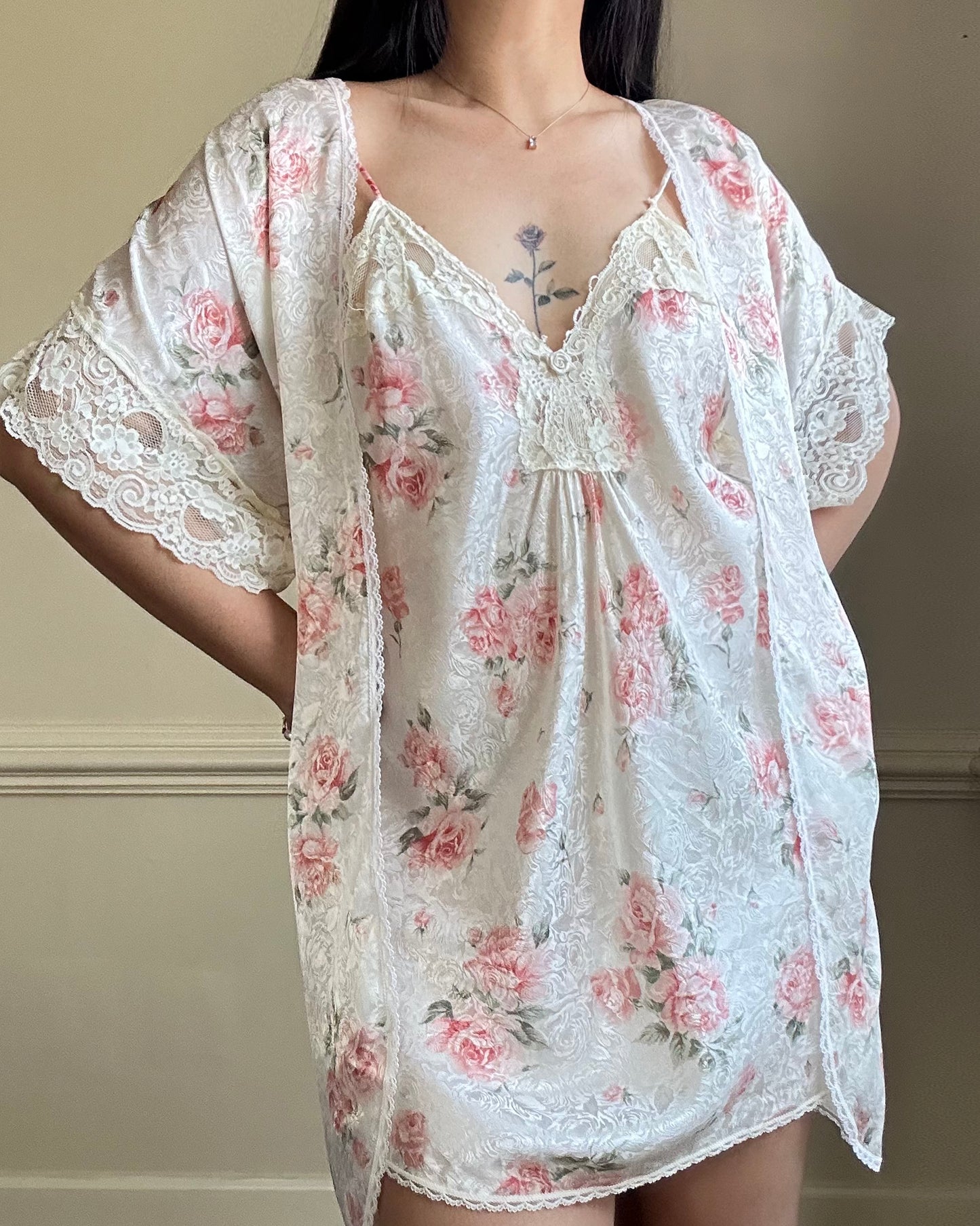 Stunning Vintage Rosette Set include Rose Embossed Slip Dress