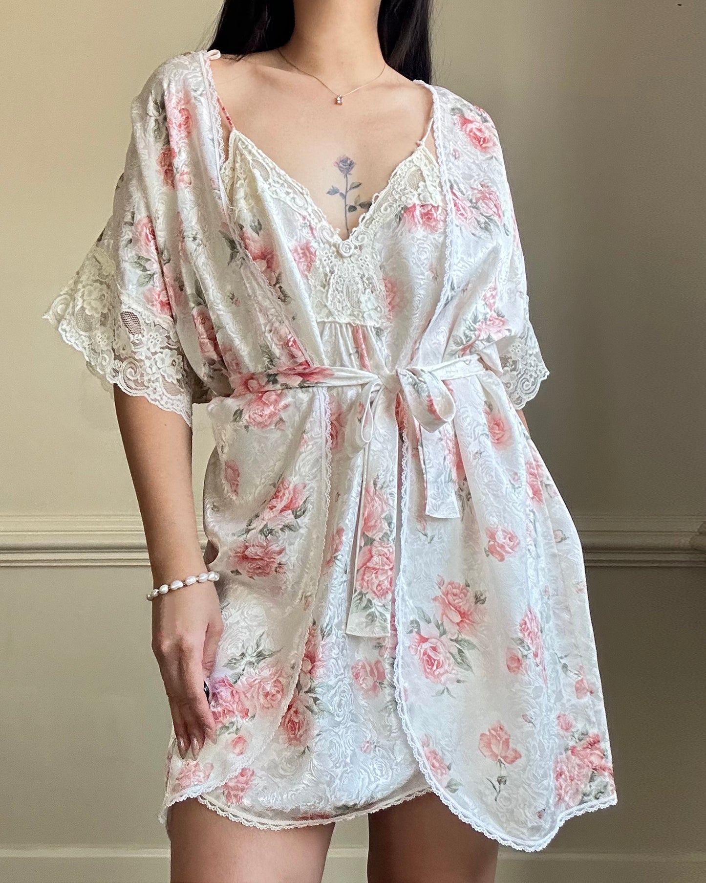 Stunning Vintage Rosette Set include Rose Embossed Slip Dress