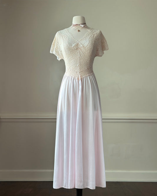 Vintage Korean blush pink nightgown with lace bodice