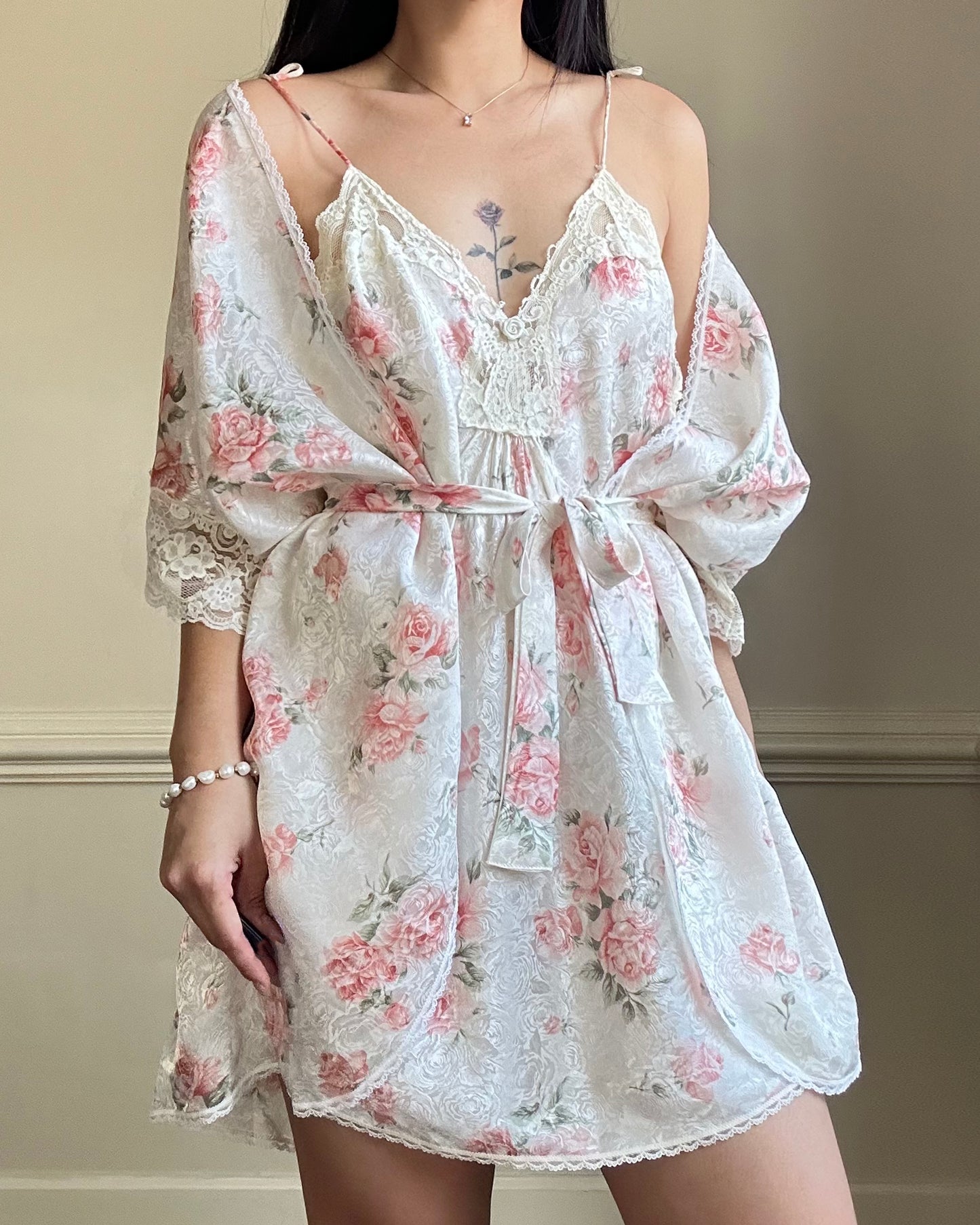 Stunning Vintage Rosette Set include Rose Embossed Slip Dress