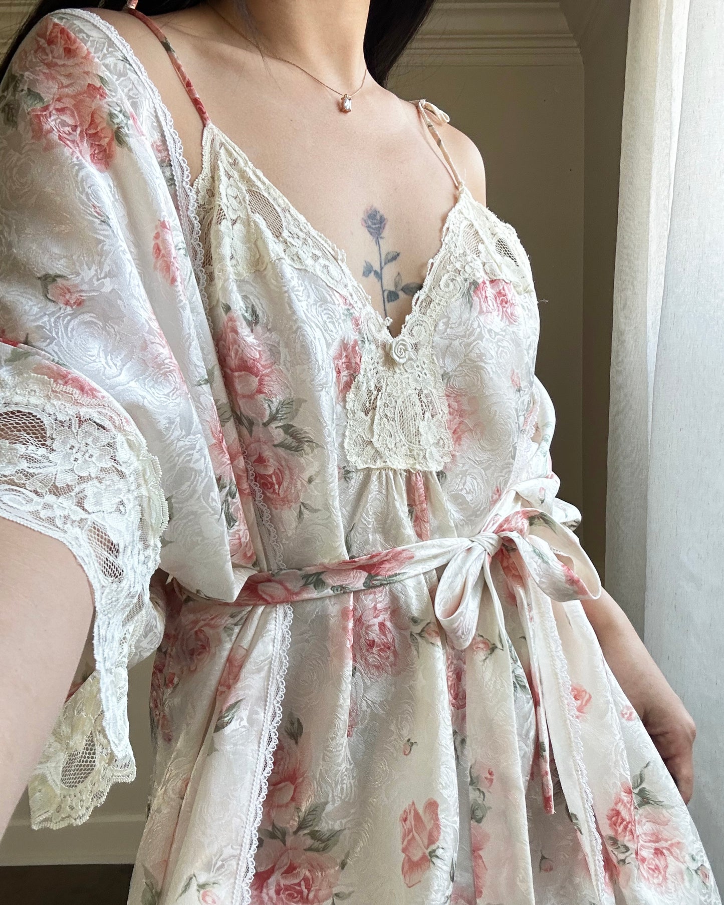 Stunning Vintage Rosette Set include Rose Embossed Slip Dress