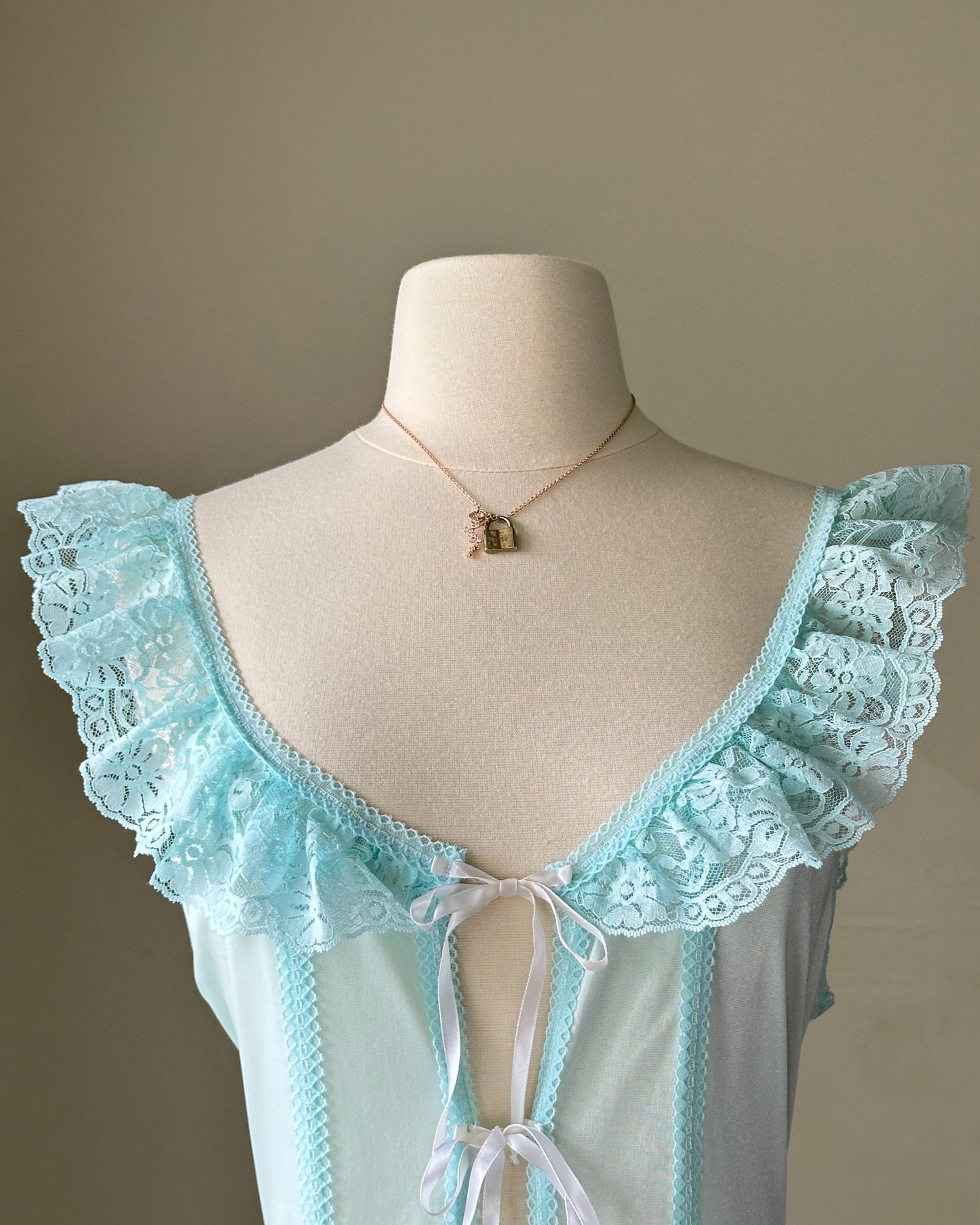 Vintage Alana Gale powder blue ruffle teddy bodysuit