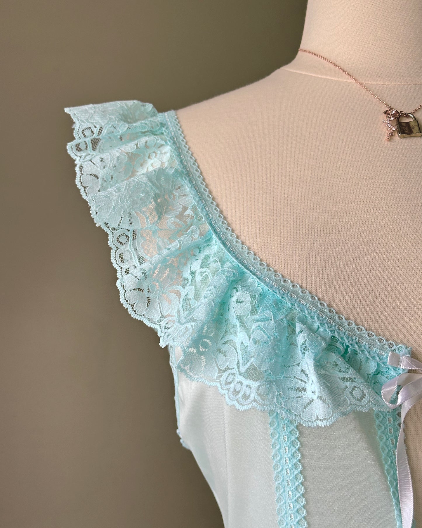 Vintage Alana Gale powder blue ruffle teddy bodysuit