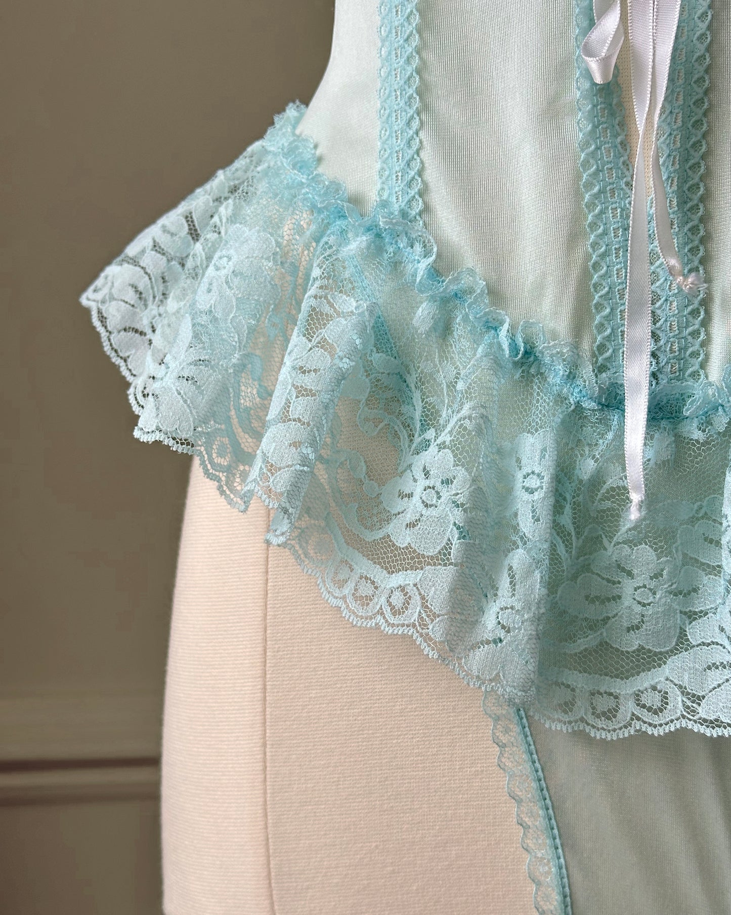 Vintage Alana Gale powder blue ruffle teddy bodysuit