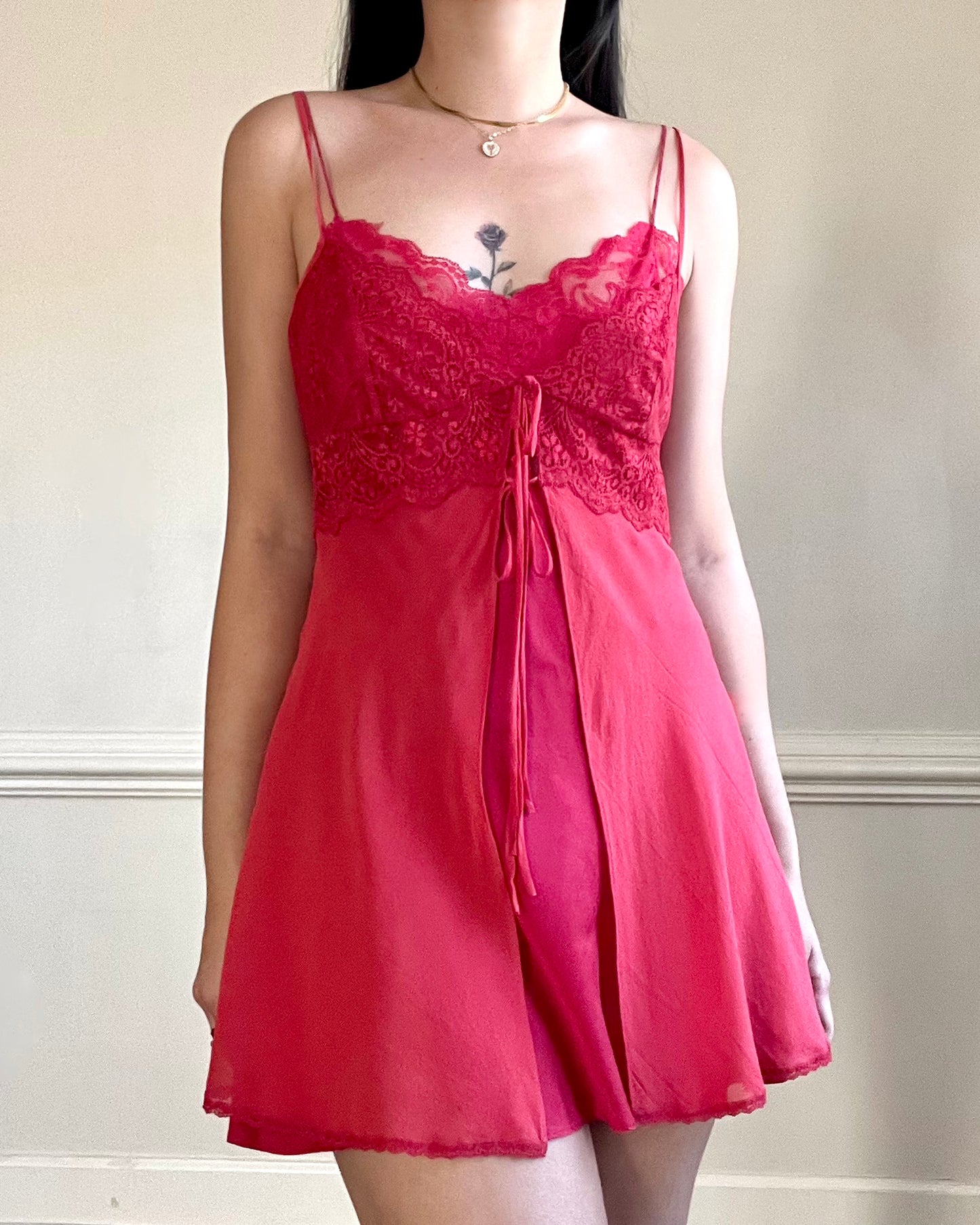 Victoria’s Secret Silky Sheer Slip Dress with Intricate Paisley Lacing at Bustier