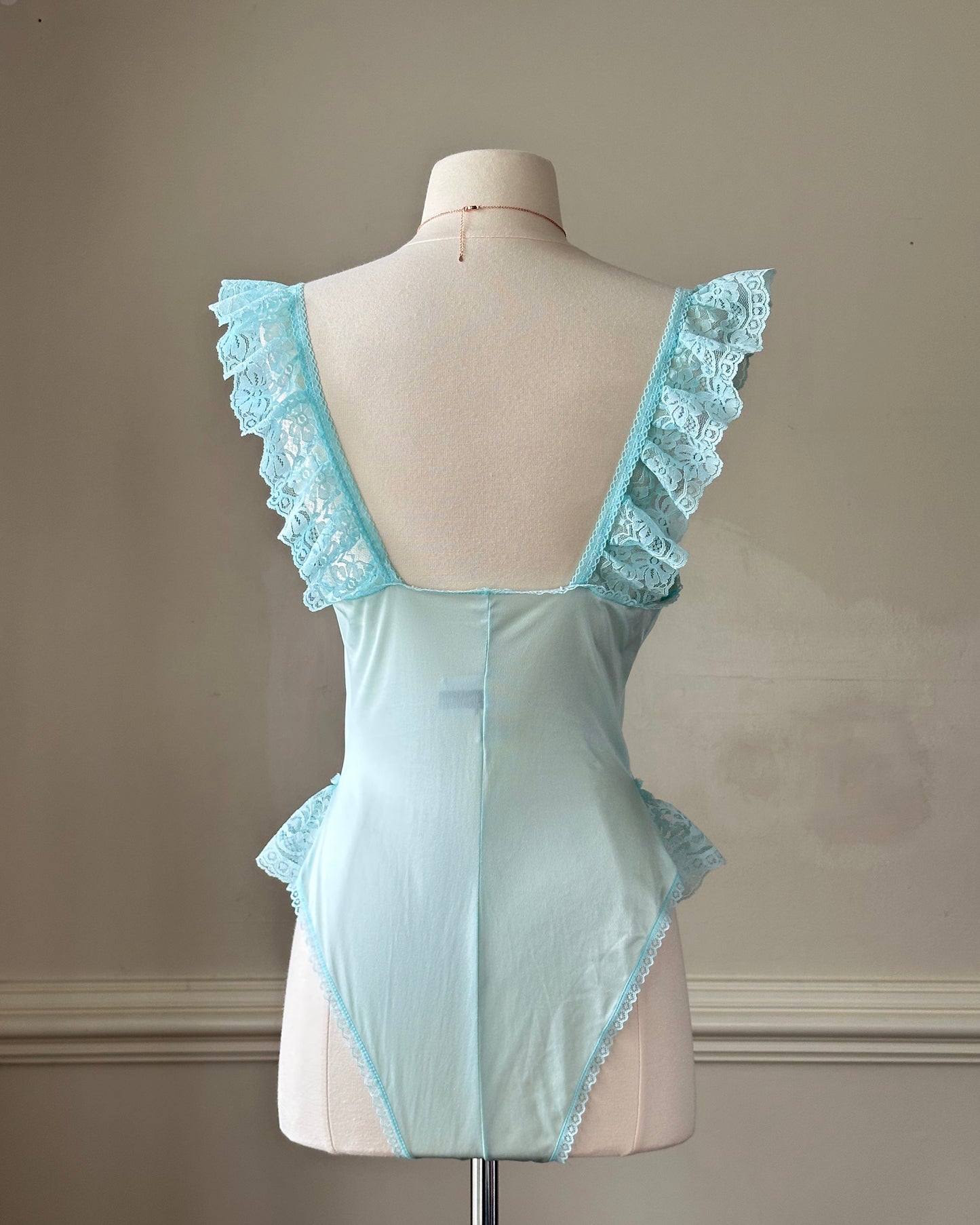 Vintage Alana Gale powder blue ruffle teddy bodysuit