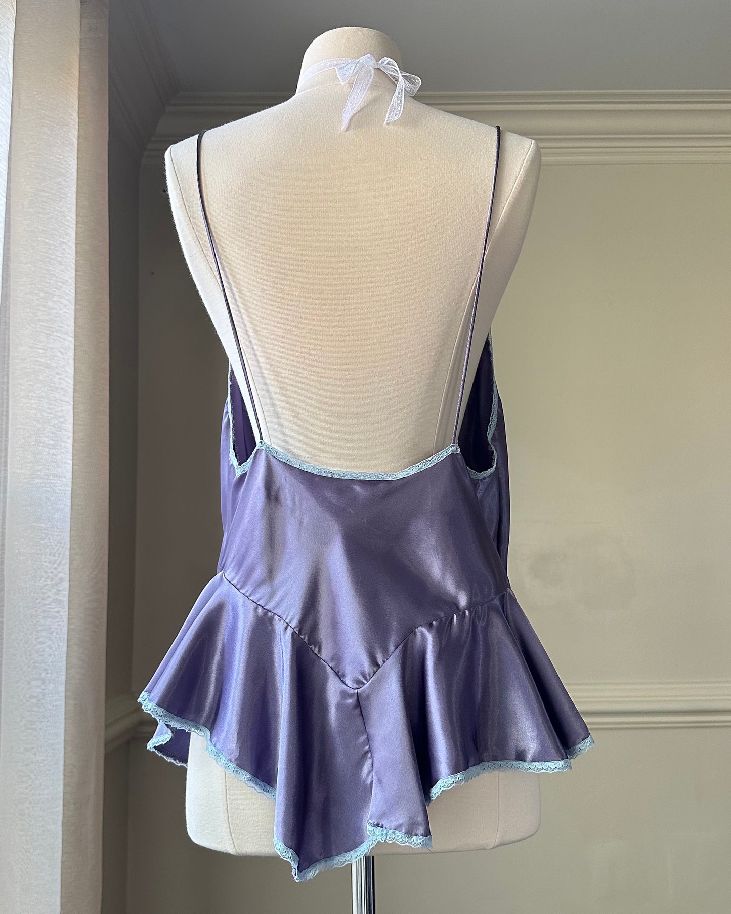 Vintage Satin Slip Dress in Eggplant Purple featuring Lace V Cutout
