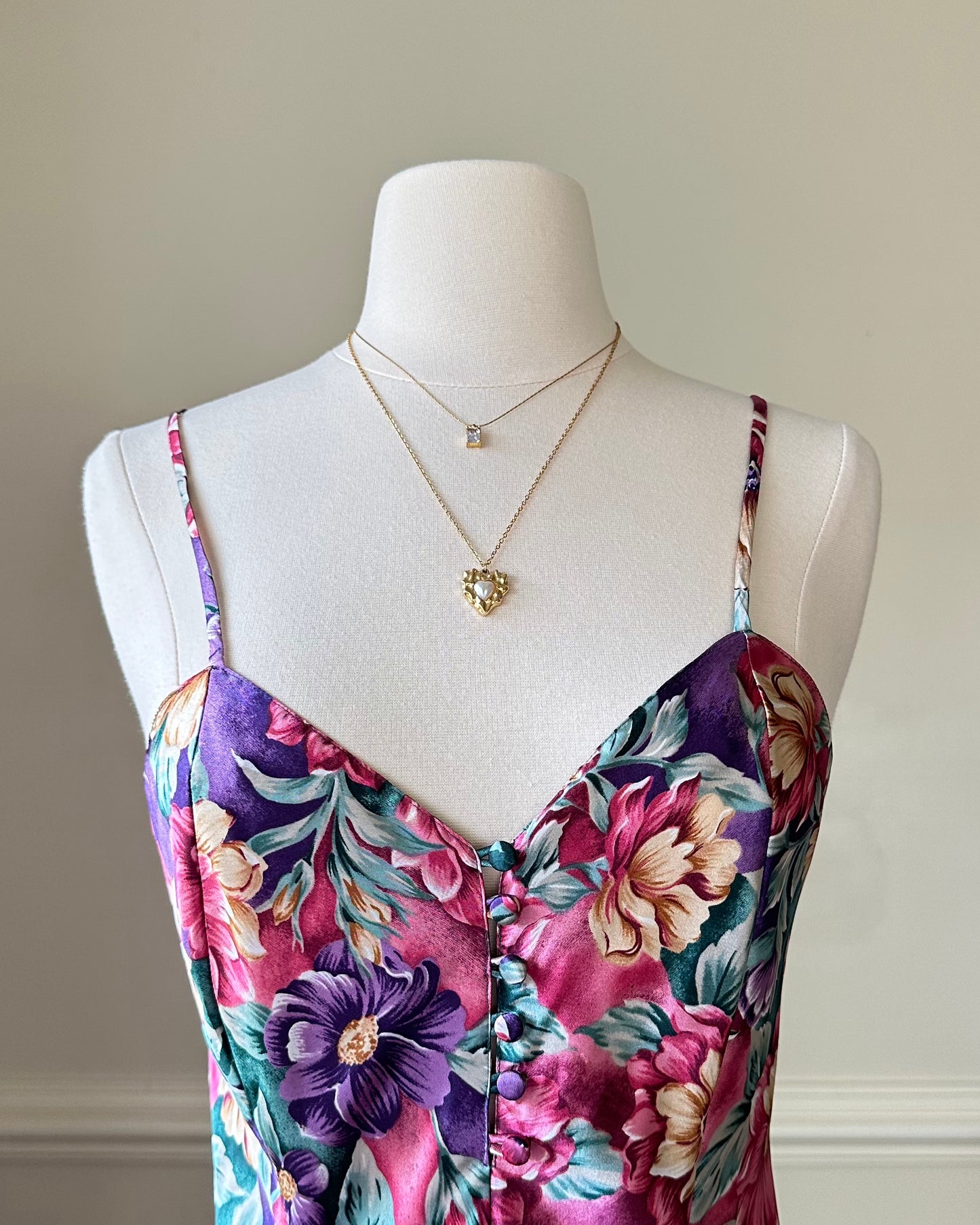 Vibrant Floral Satin Dress featuring Shades of Spring Colored Flower Bouquet Prints