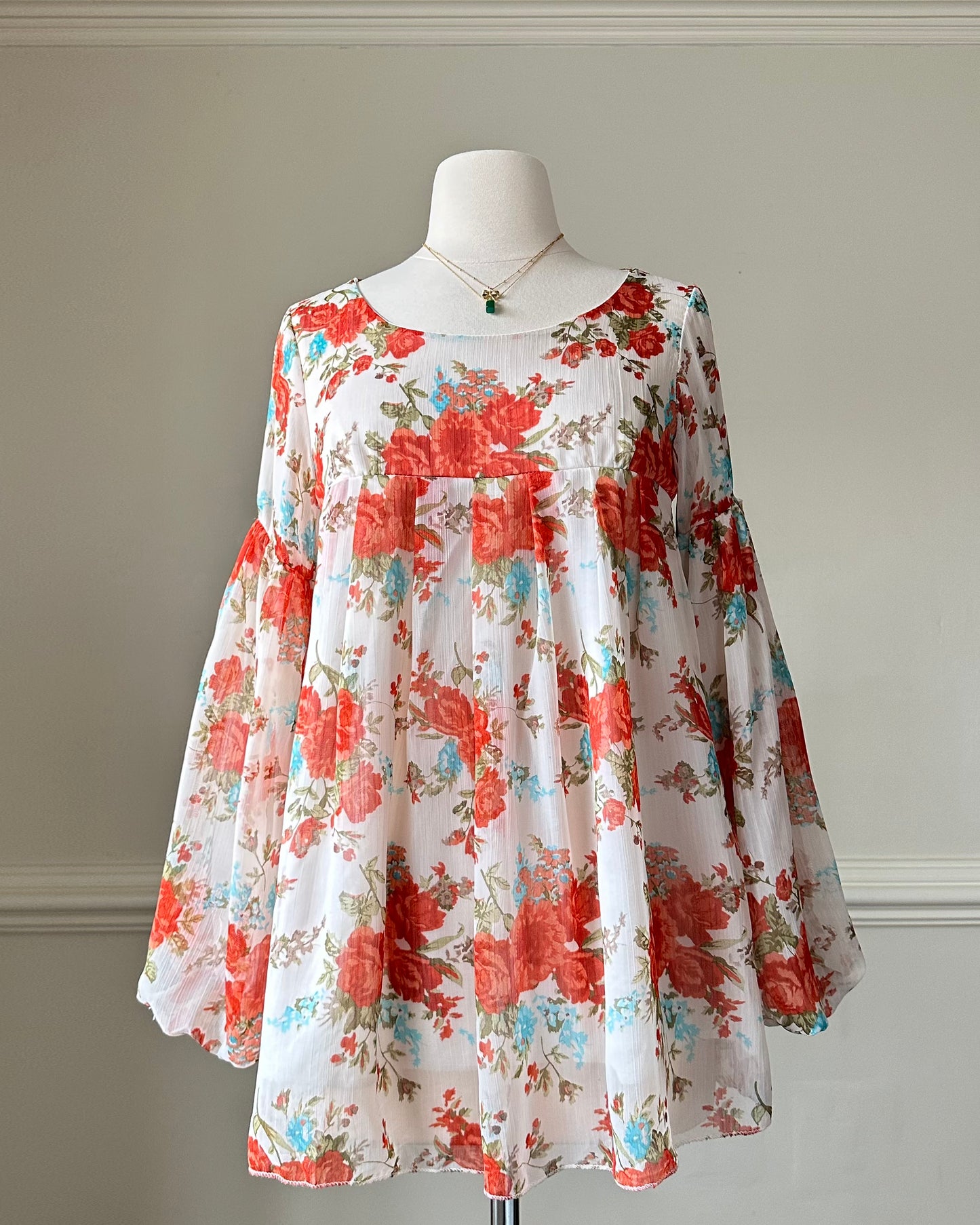 Vibrant Dress Blouse featuring Rosette and Floral Prints