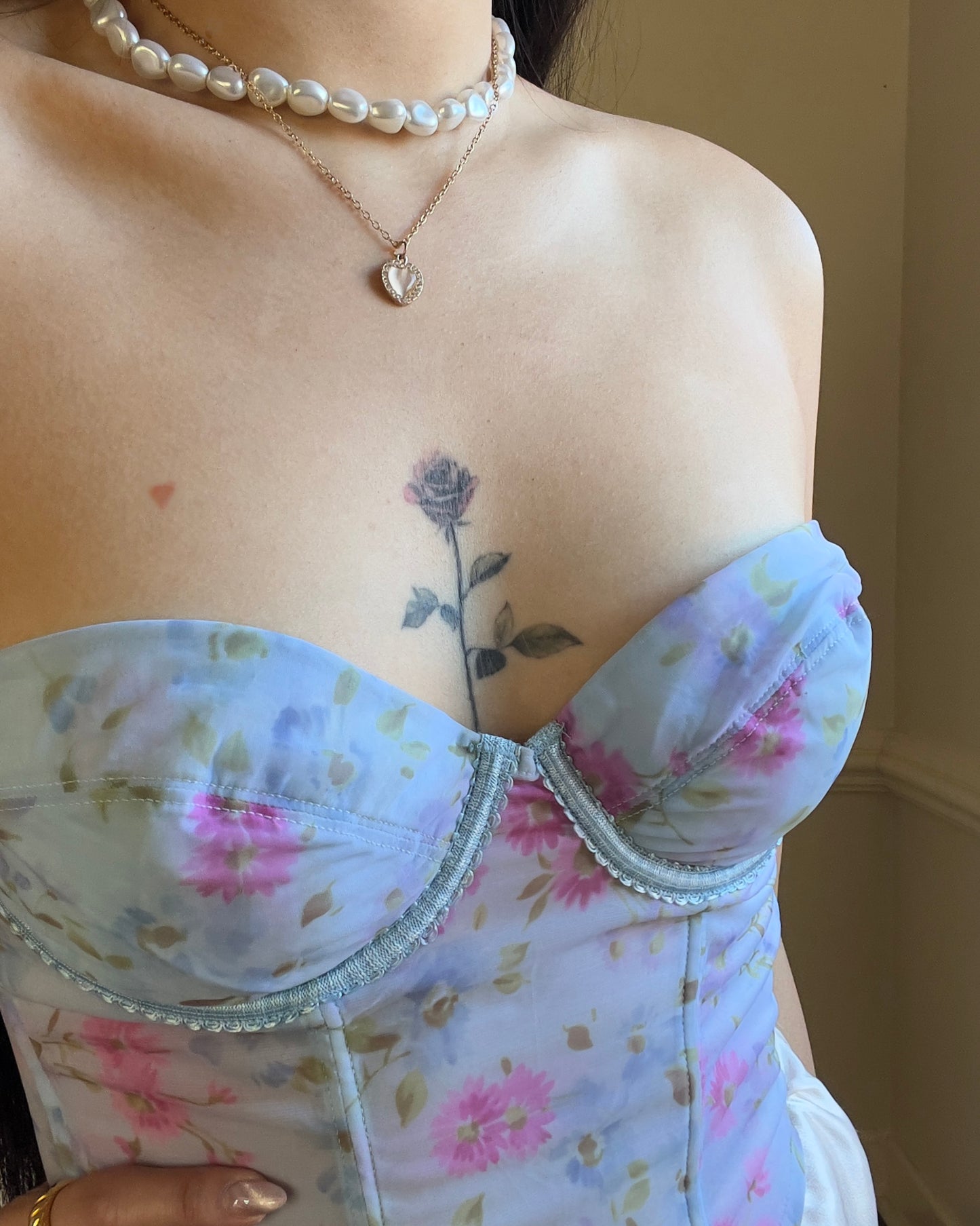 Adorable Spring Washed Floral Corset in Sheer Blue