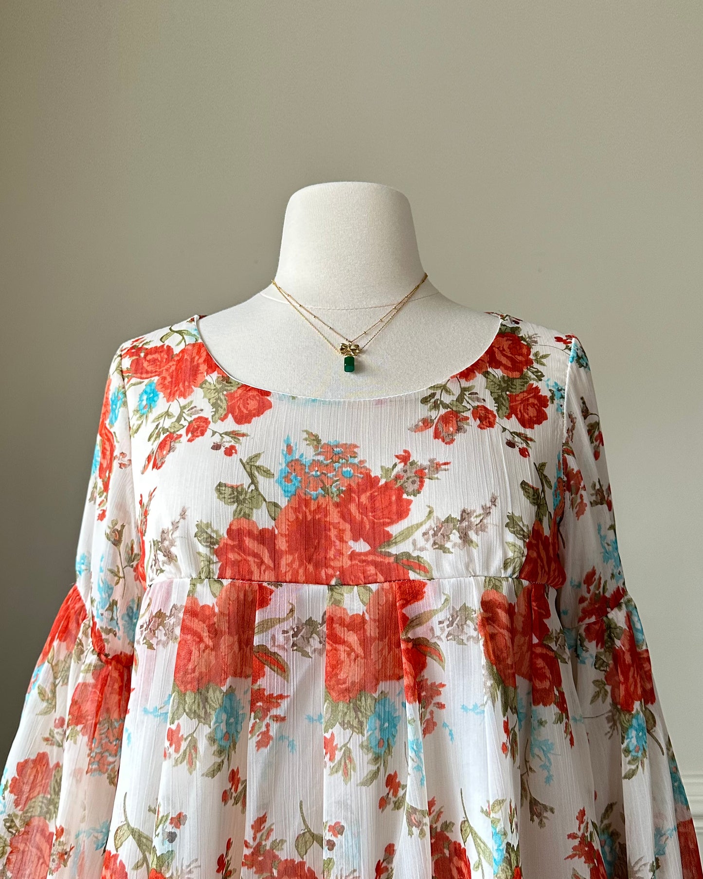 Vibrant Dress Blouse featuring Rosette and Floral Prints