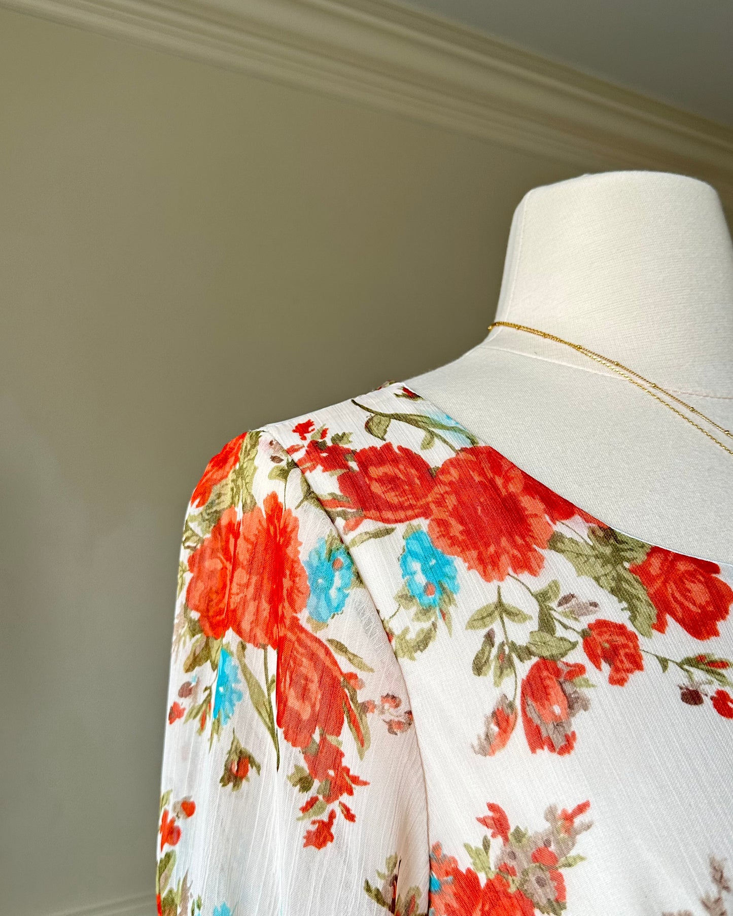 Vibrant Dress Blouse featuring Rosette and Floral Prints