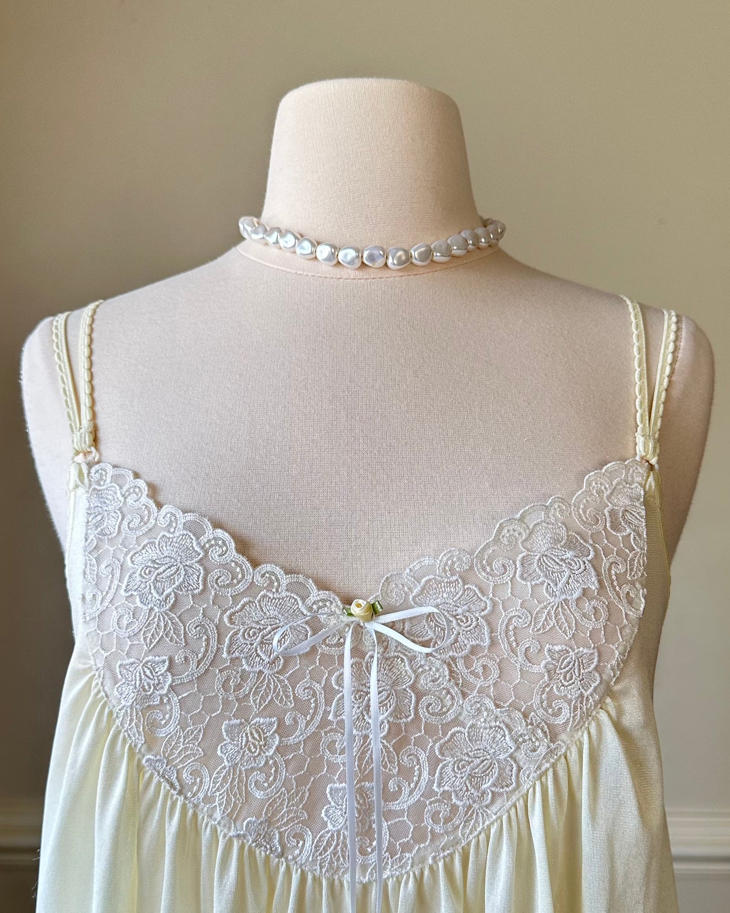 Victorian Inspired Pastel Yellow Midi Dress featuring Intricate Floral Embroidery