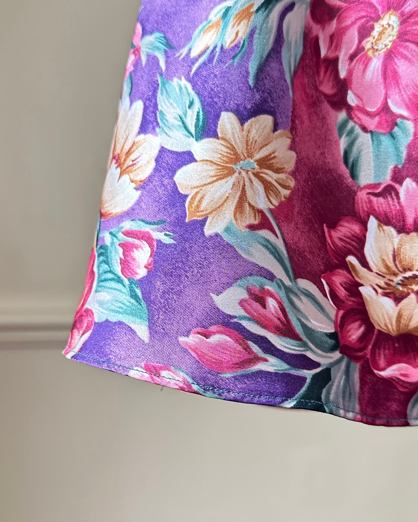 Vibrant Floral Satin Dress featuring Shades of Spring Colored Flower Bouquet Prints