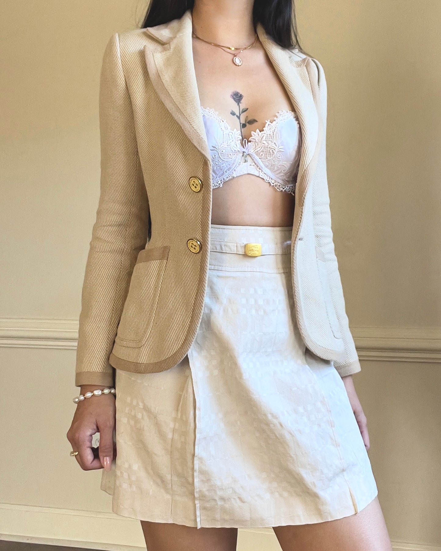 Classy Burberry Pleated Light Beige Mini Skirt