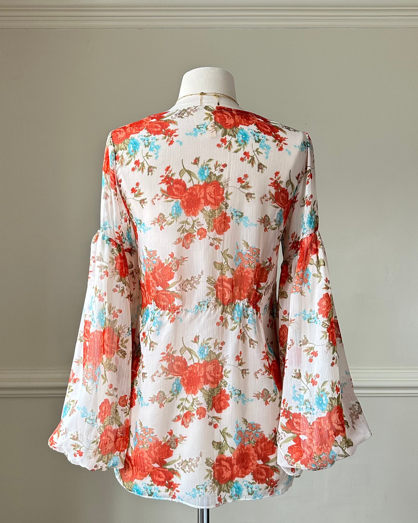 Vibrant Dress Blouse featuring Rosette and Floral Prints