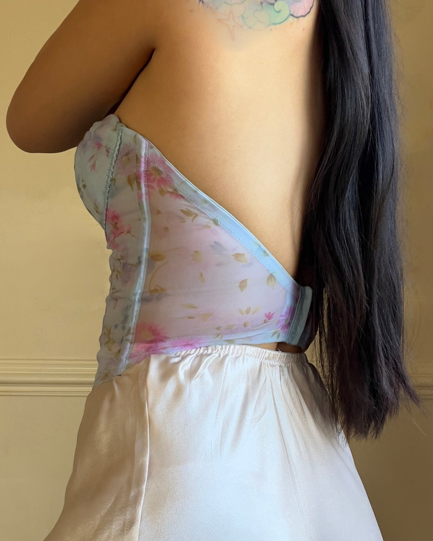 Adorable Spring Washed Floral Corset in Sheer Blue