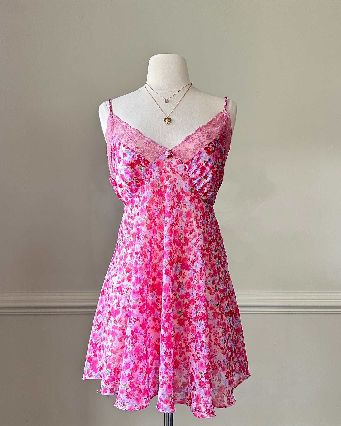 Ditsy Floral Slip Ddress featuring Variety of Reds and Pink Flowers Print