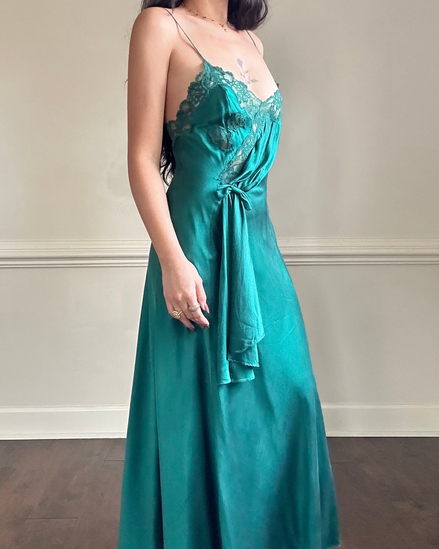 Victoria's Secret emerald maxi dress featuring floral embroidery bust