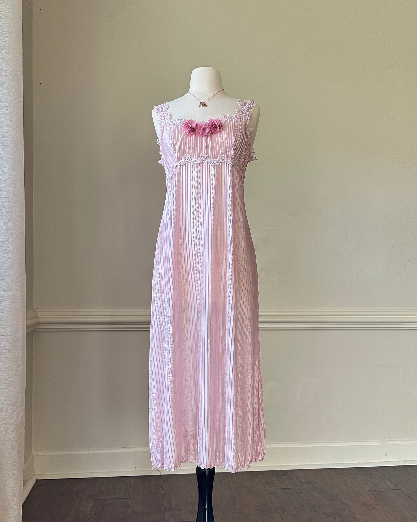 Vintage 90's Candy Midi Dress featuring Peony Adorned with Embroidery Details