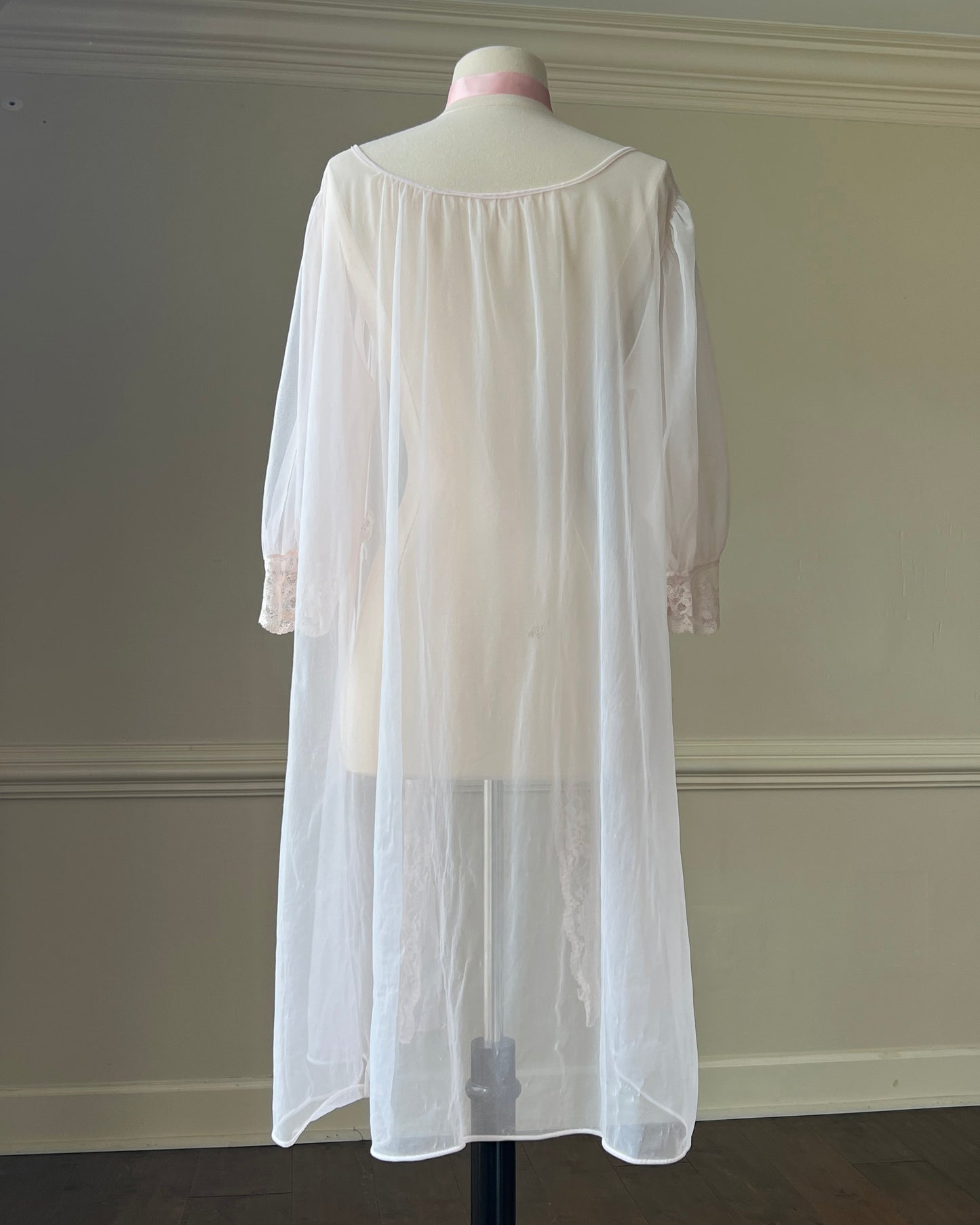 Victorian inspired sheer chiffon robes featuring oversized floral embroidery details