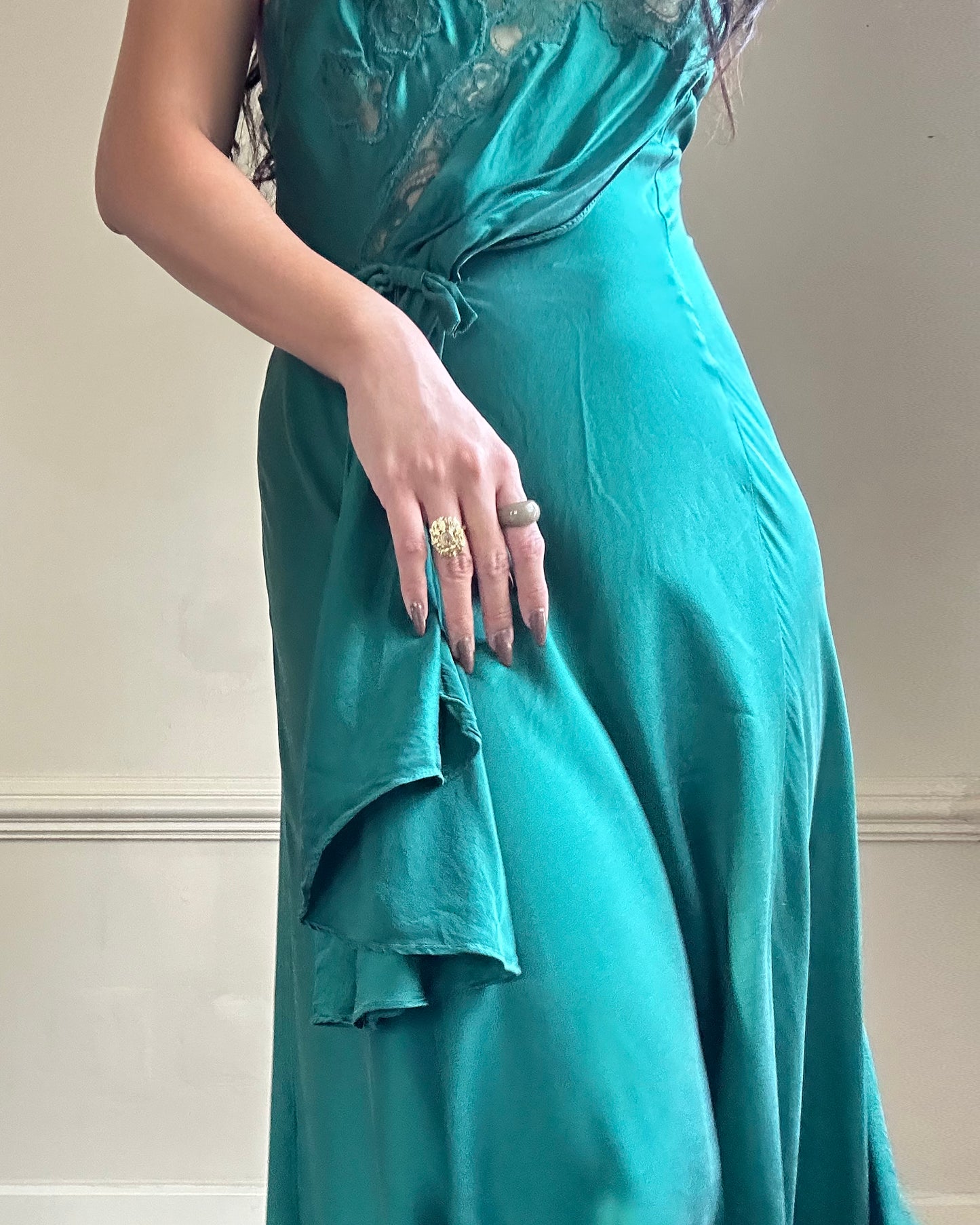 Victoria's Secret emerald maxi dress featuring floral embroidery bust