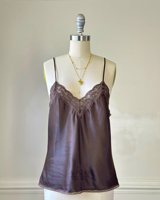 Vintage Dior brown satin lace camisole – 90s lingerie top
