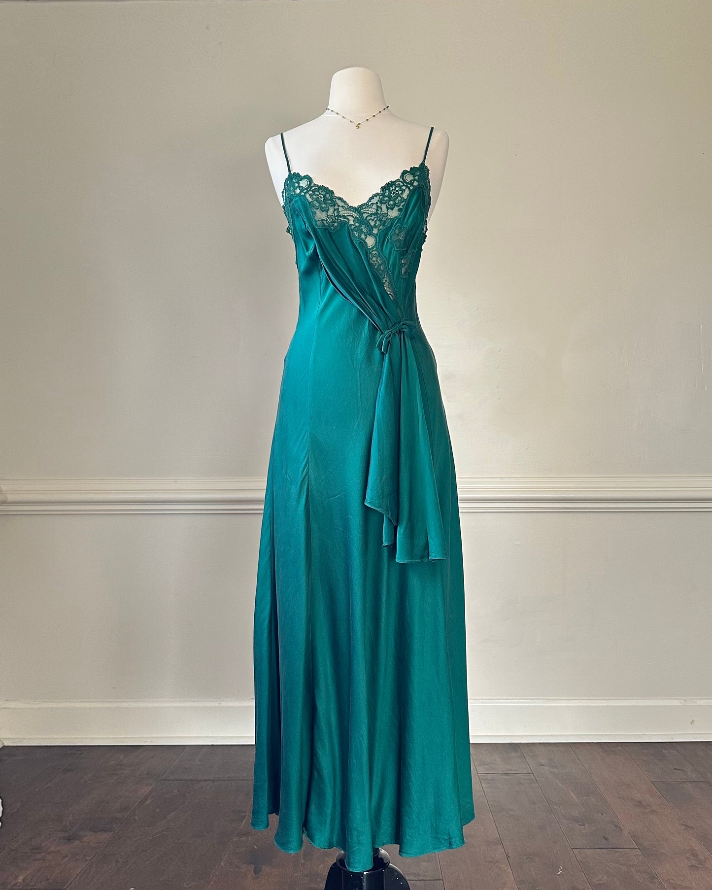 Victoria's Secret emerald maxi dress featuring floral embroidery bust
