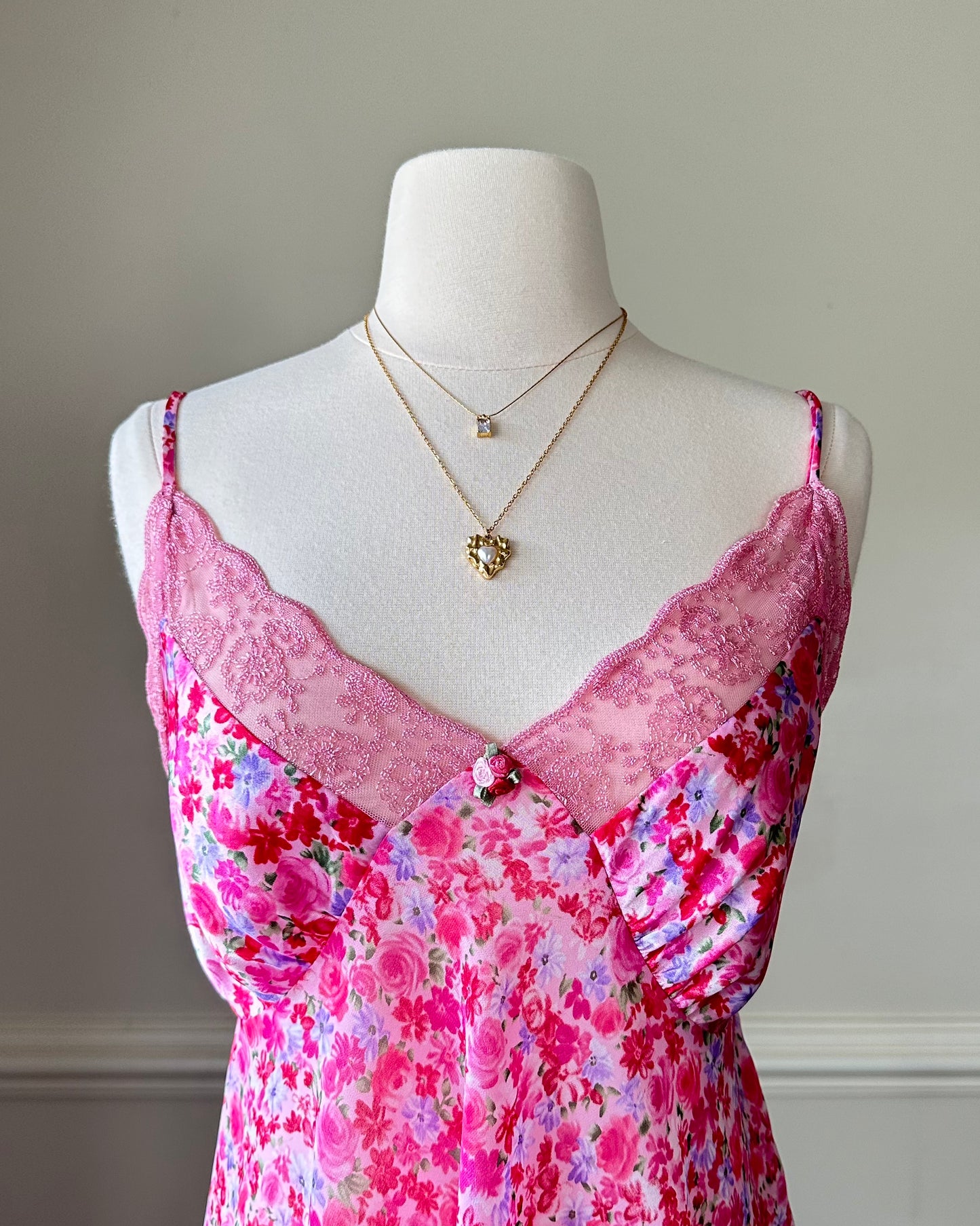 Ditsy Floral Slip Ddress featuring Variety of Reds and Pink Flowers Print