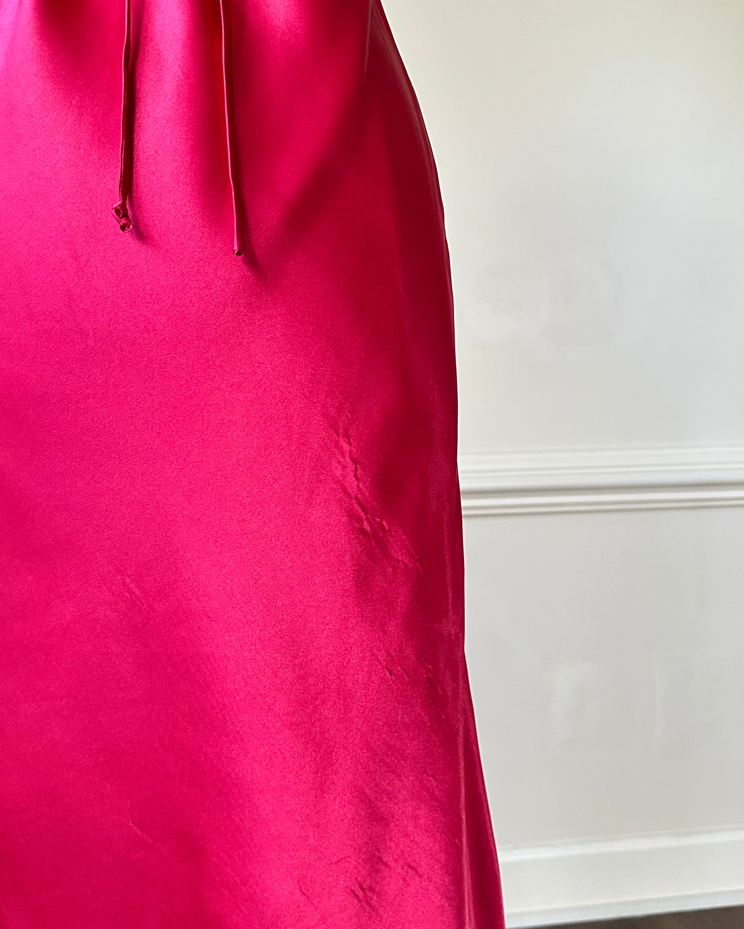 Vintage Red Maxi Satin Slip featuring Floral Lace Embroidery Details