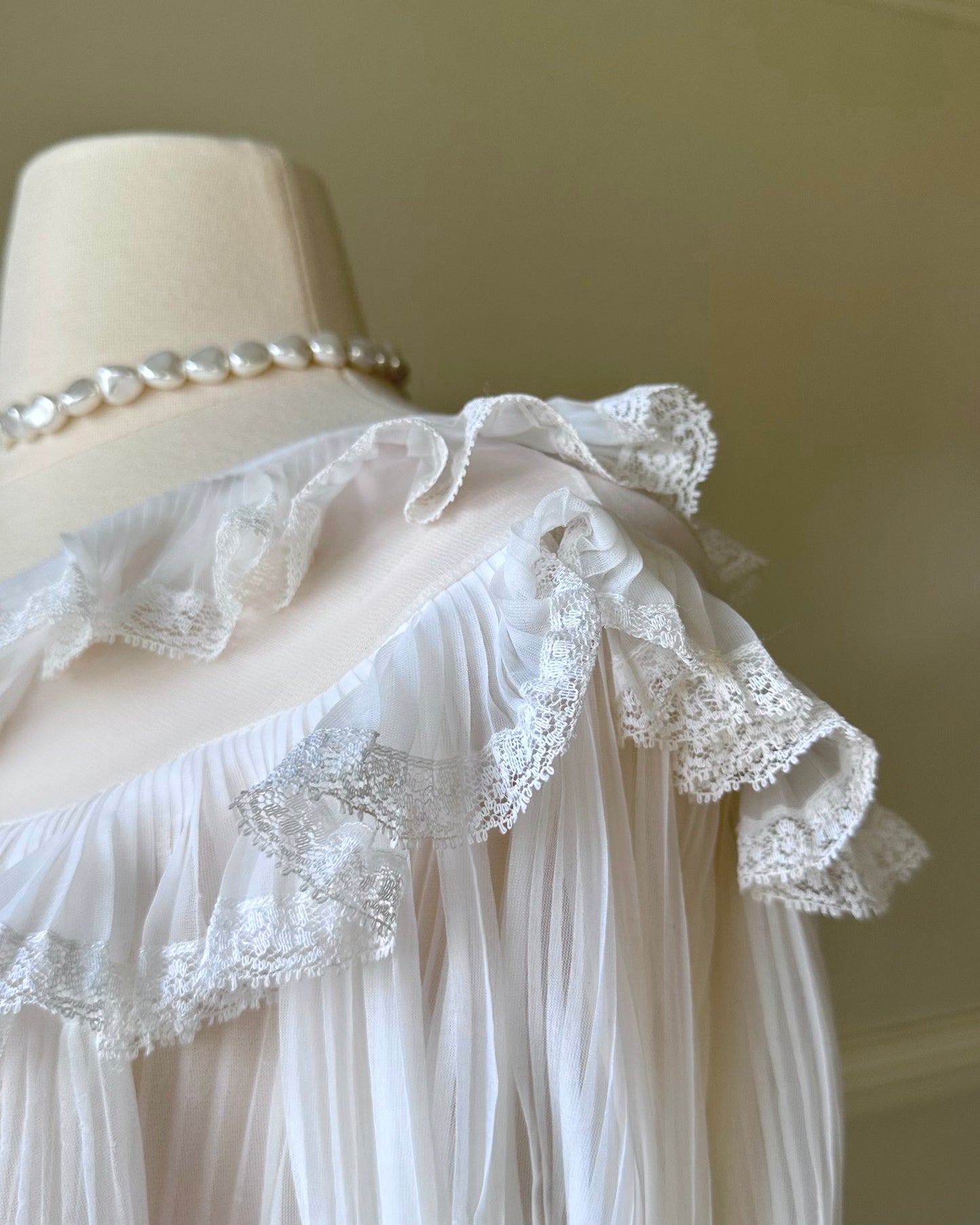 Victorian Inspired Sheer White Robes featuring Double Layered Ruffles Collar