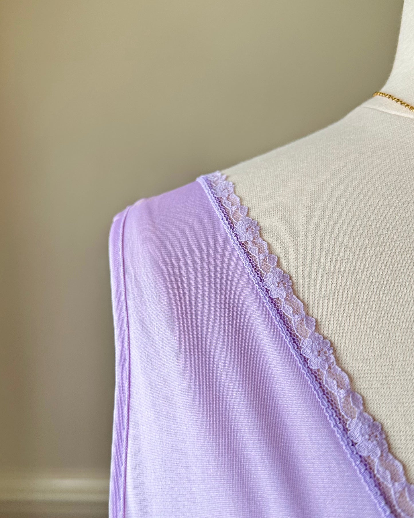 Vintage Soft Orchid Maxi Slip Dress featuring Intricate Lace Cutout