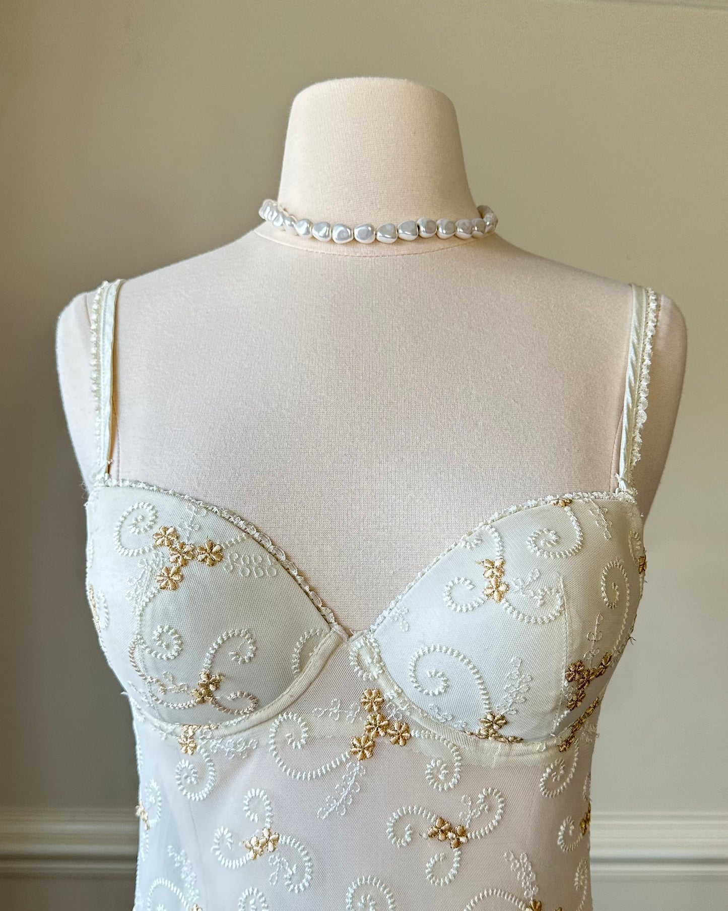 Vintage 90's Bustier Slip Dress featuring Golf Flowers Embroidery