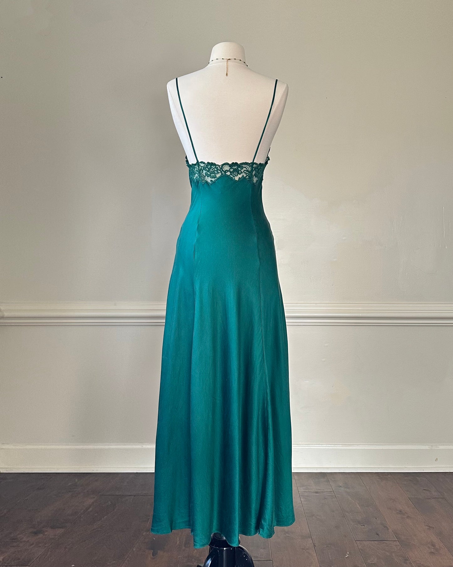 Victoria's Secret emerald maxi dress featuring floral embroidery bust