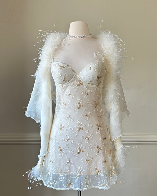 Vintage 90's Bustier Slip Dress featuring Golf Flowers Embroidery