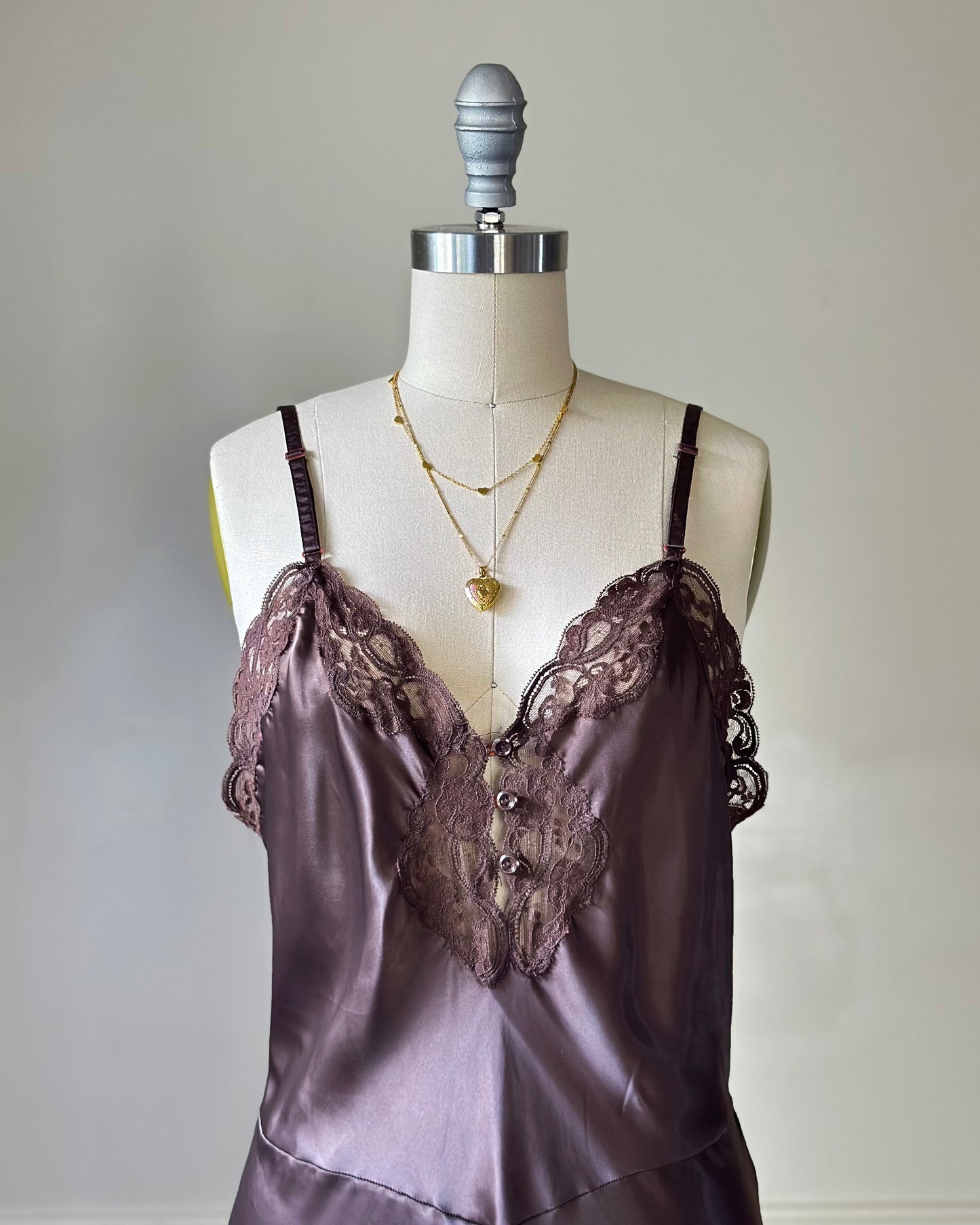 Vintage Dior brown satin lace midi slip dress