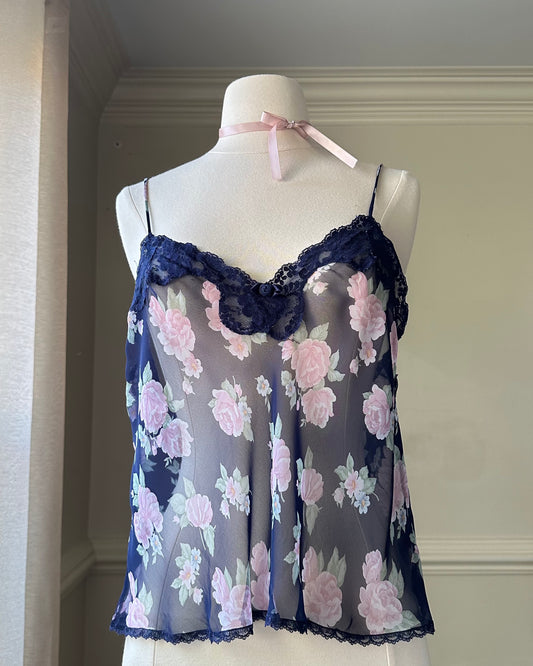 Sultry Sheer Meshed Camisole featuring Floral Prints