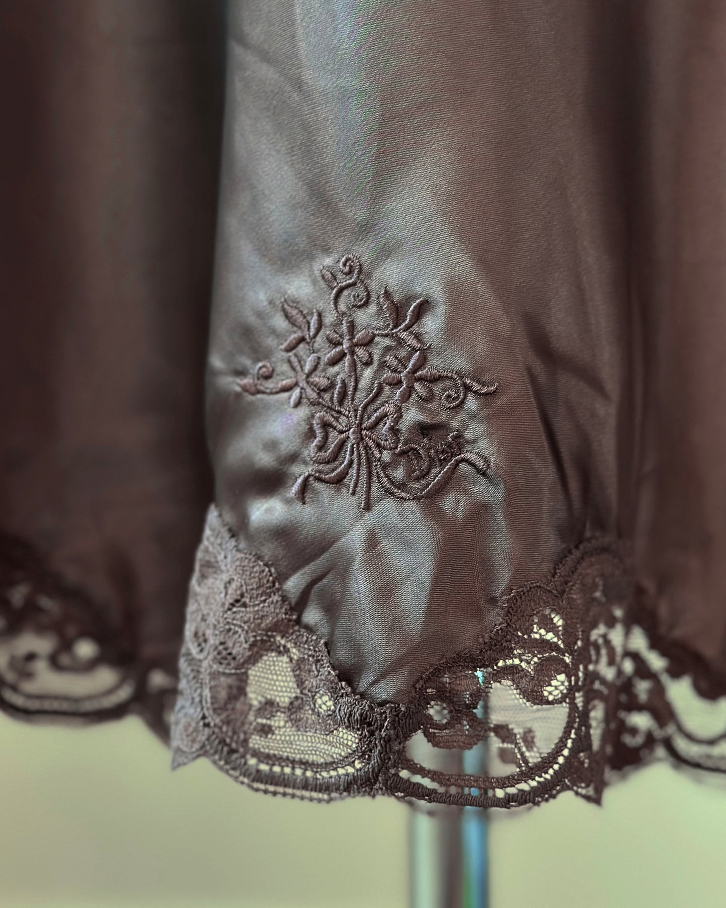 Vintage Dior brown satin lace midi slip dress