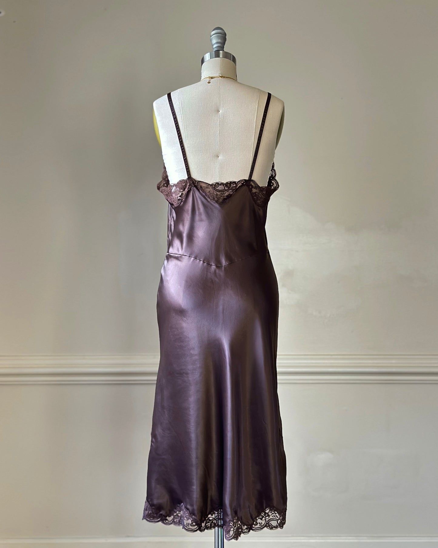 Vintage Dior brown satin lace midi slip dress
