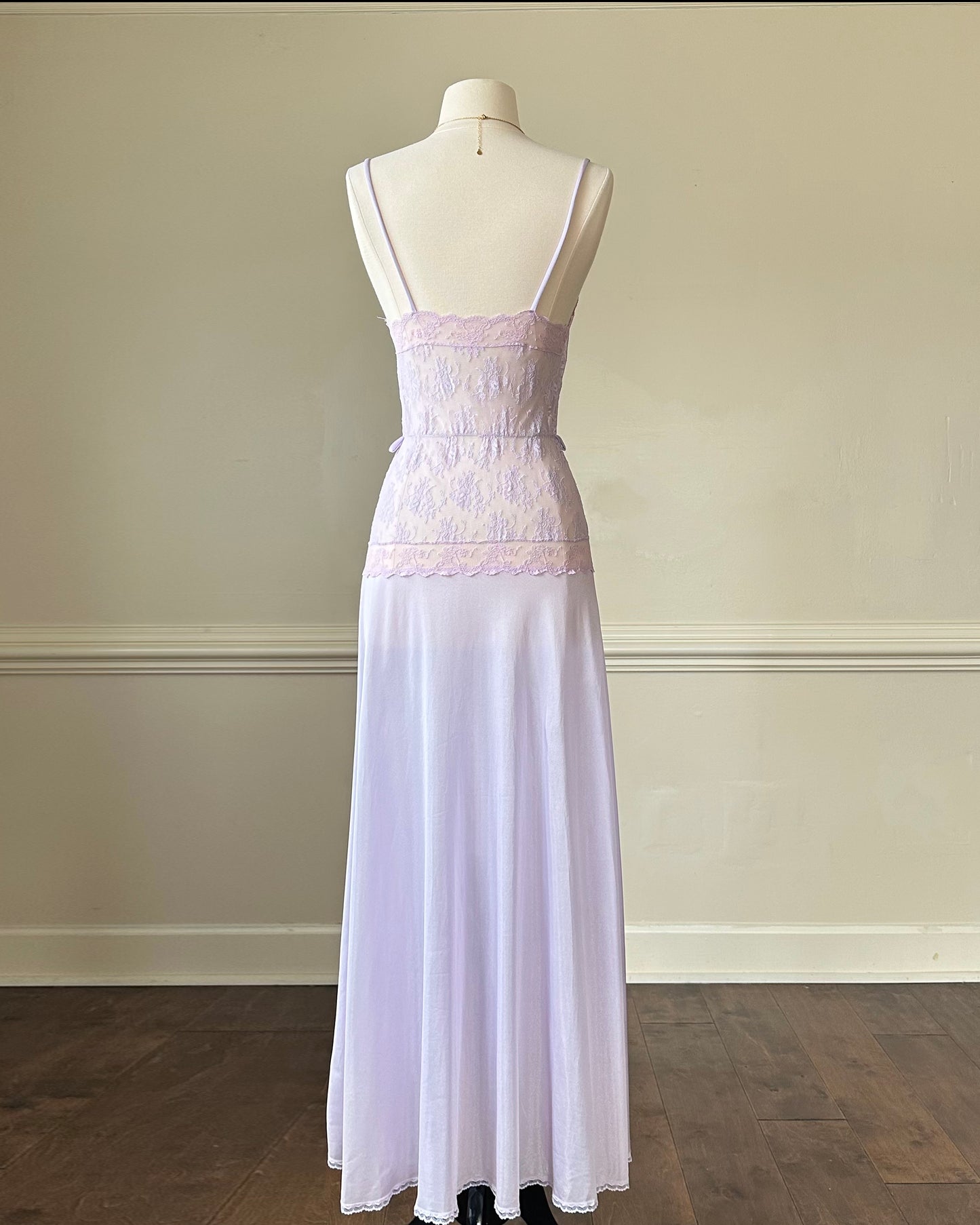 Beautiful Light Heather Purple Maxi Slip Dress featuring Vintage Floral Lace Embroidery Top